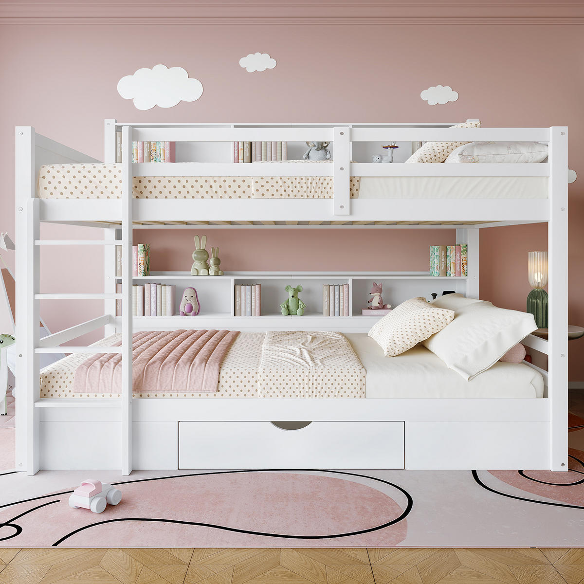 ETAGENBETT 90x200cm + 90x200cm Weiß mit Schubladen Staufächer - Weiß, Holz (90/200cm) - FLIEKS