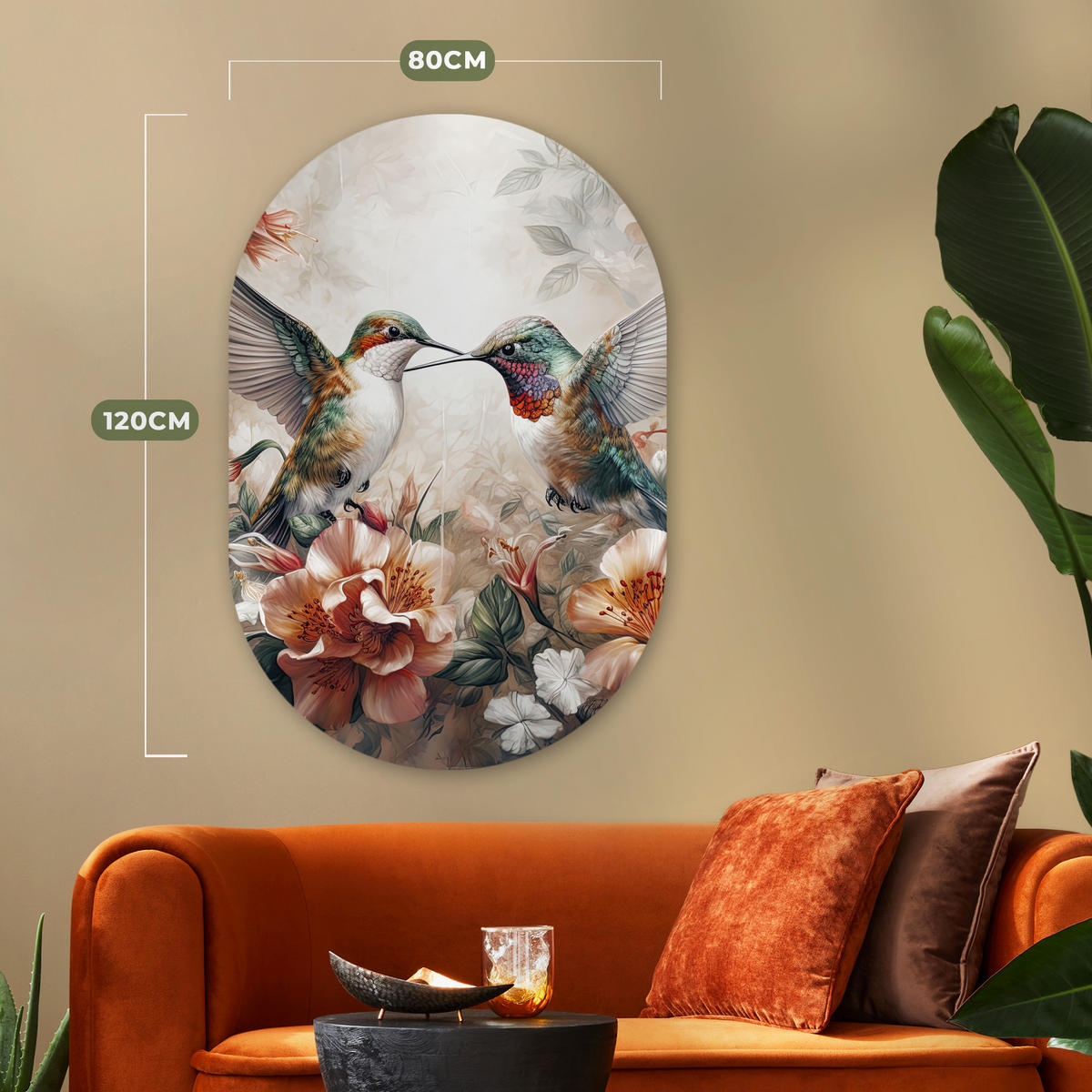 WANDBILD Kolibri - Vögel - Blumen - Natur 80x120 cm - Altrosa, Kunststoff (80/120cm) - MuchoWow