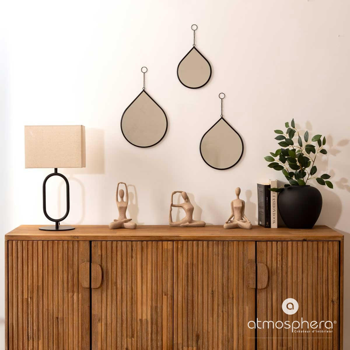 METALLSPIEGEL Leny tropfenförmig, 3er-Set - Schwarz, Metall (0.5/43/25cm) - Atmosphera Createur d´interieur