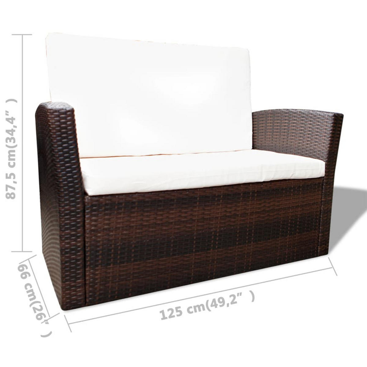 GARTEN-LOUNGE-SET 4-TLG MIT KISSEN POLY RATTAN BRAUN - Creme/Braun, Naturmaterialien/Textil - vidaXL