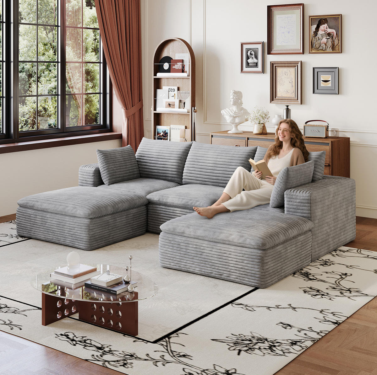 SOFA modular 260 cm Stoff Grey - Grau, Kunststoff (160/60/260.1cm) - Meubliv