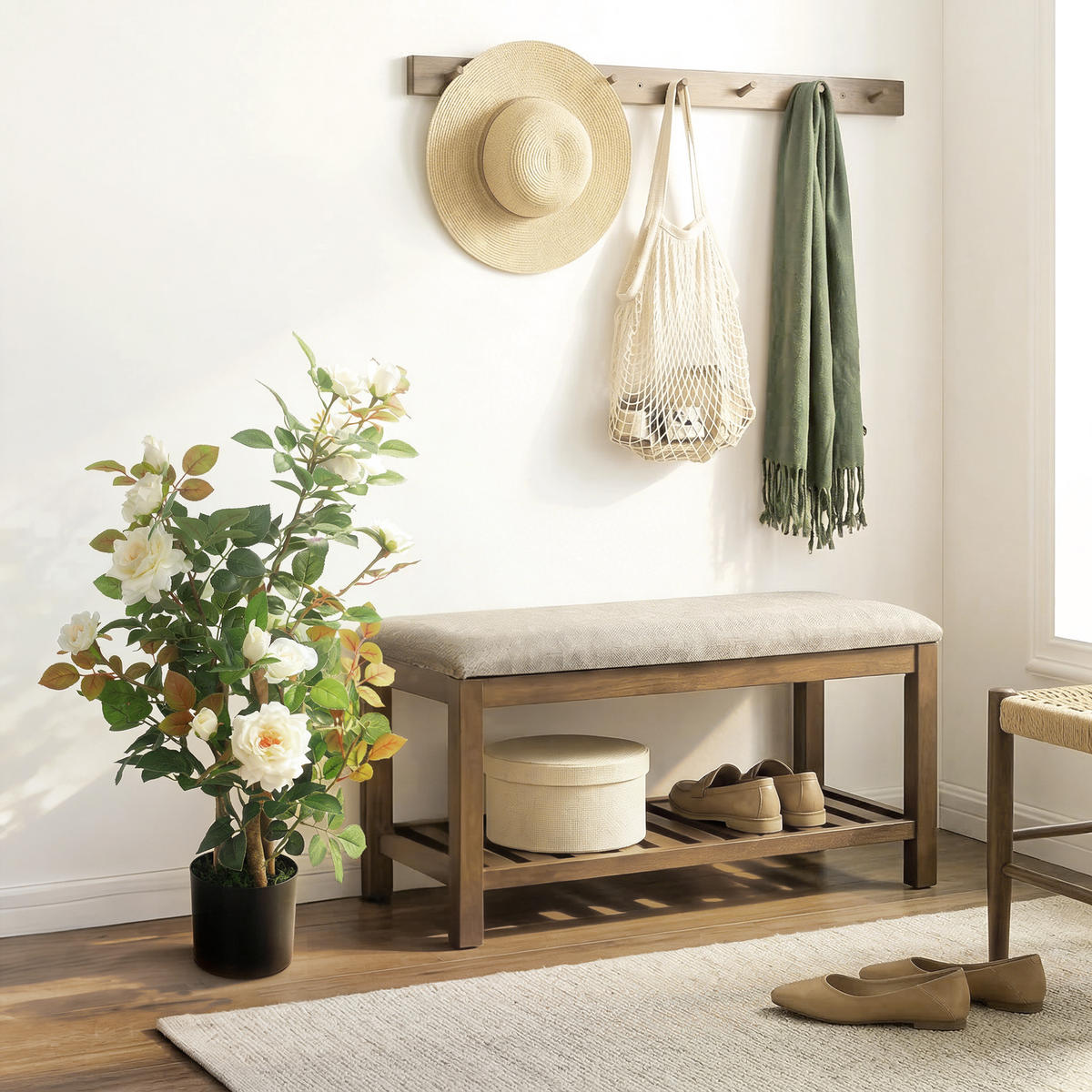 KÜNSTLICHER-ROSENBAUM Seidenstoff PE Weiß - Weiß, Holz/Textil (90cm) - HOMCOM