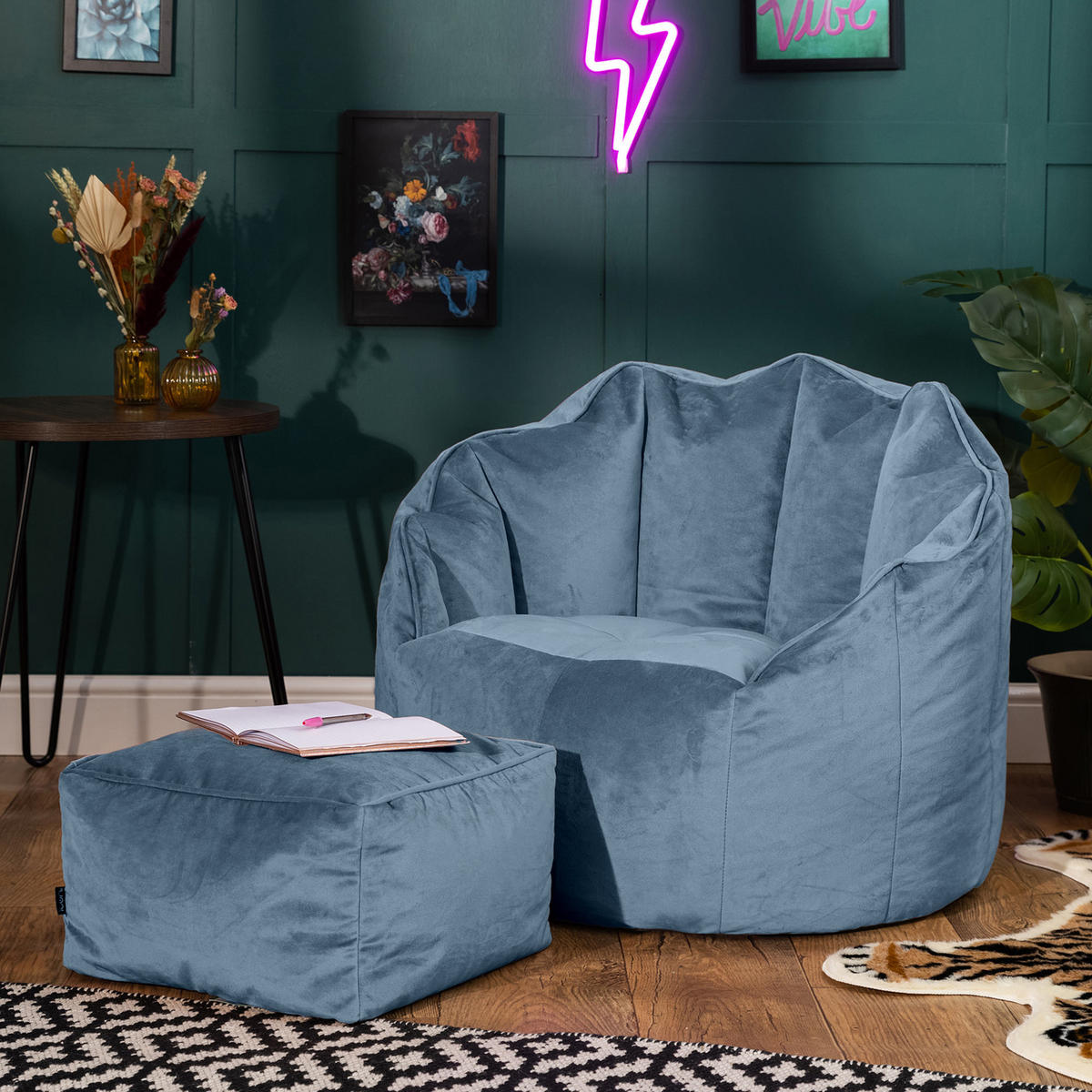 SITZSACK-SESSEL Sirena mit Hocker - Hellblau, Textil (77/64/64cm) - icon