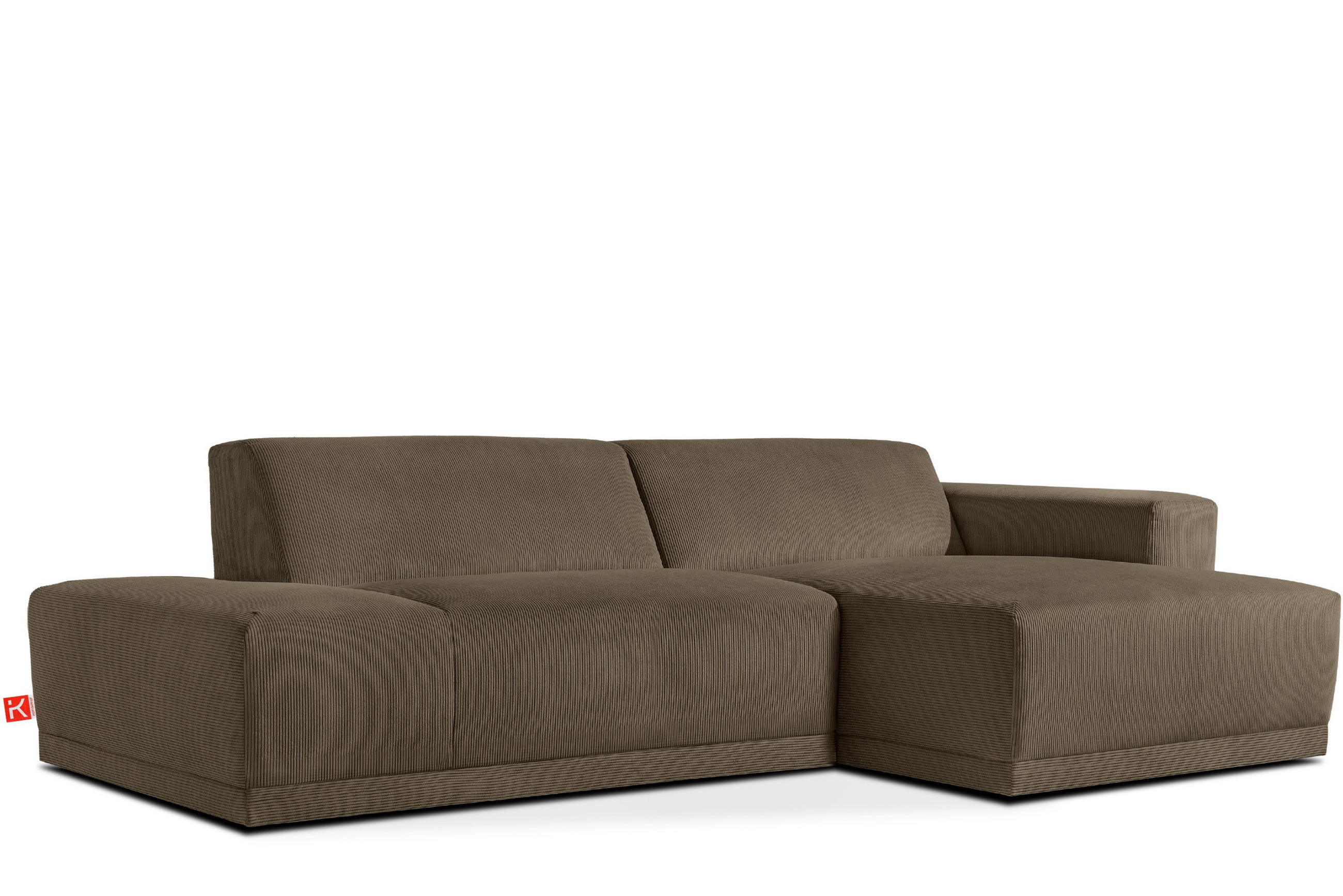 ECKSOFA-RECHTS MUDI in moderner Optik mit hochwertigem Kaltschaum, Cord-Stoff, braun - Schwarz/Braun, Textil (280/160cm) - KONSIMO®