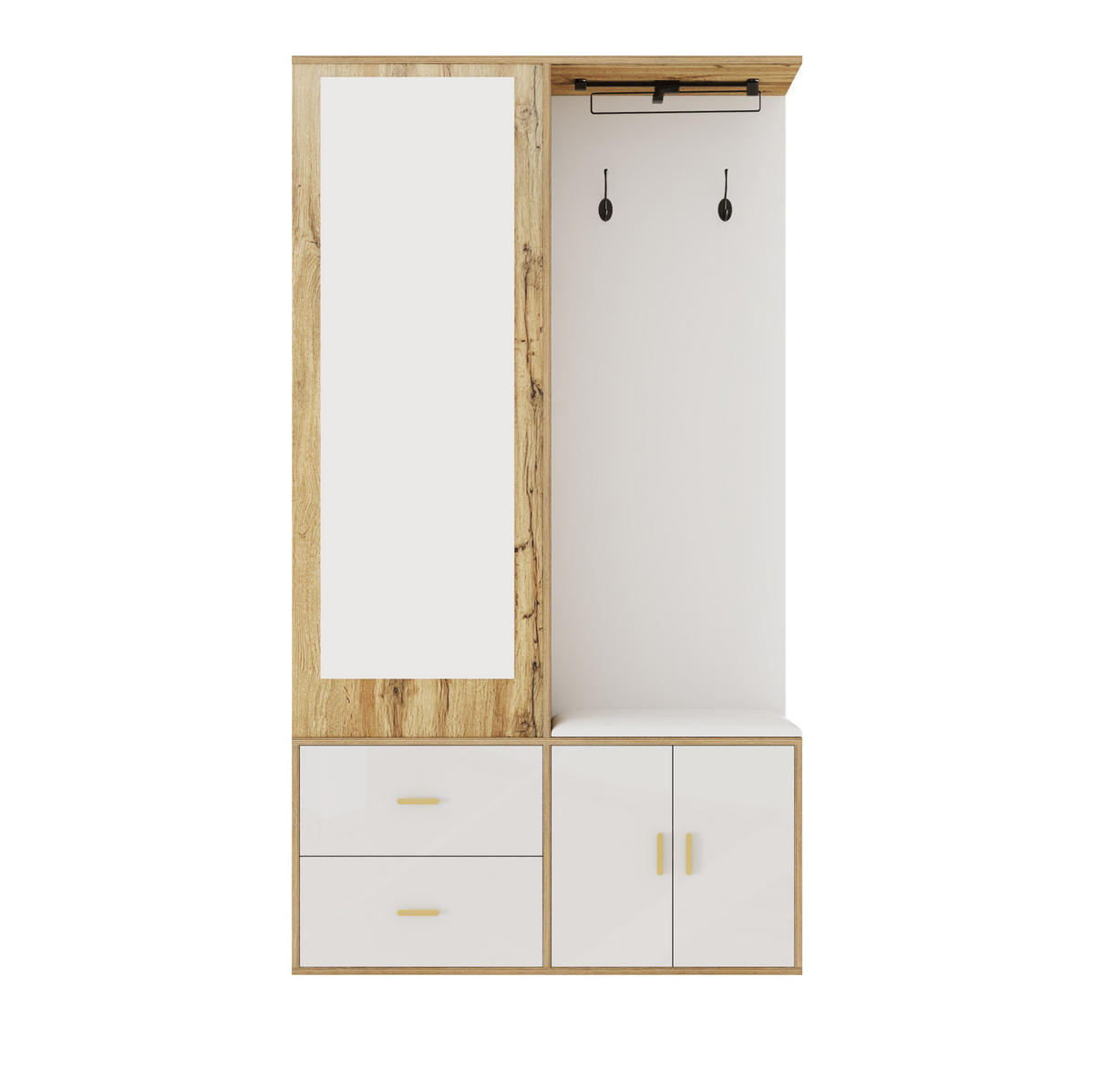 SCHUHSCHRANK 100/180/38 cm Weiß/Natur aus MDF, Spanplatte und Spiegel mit Sitzbank - Naturfarben, Holzwerkstoff (100/180/38cm) - OKMYHOME