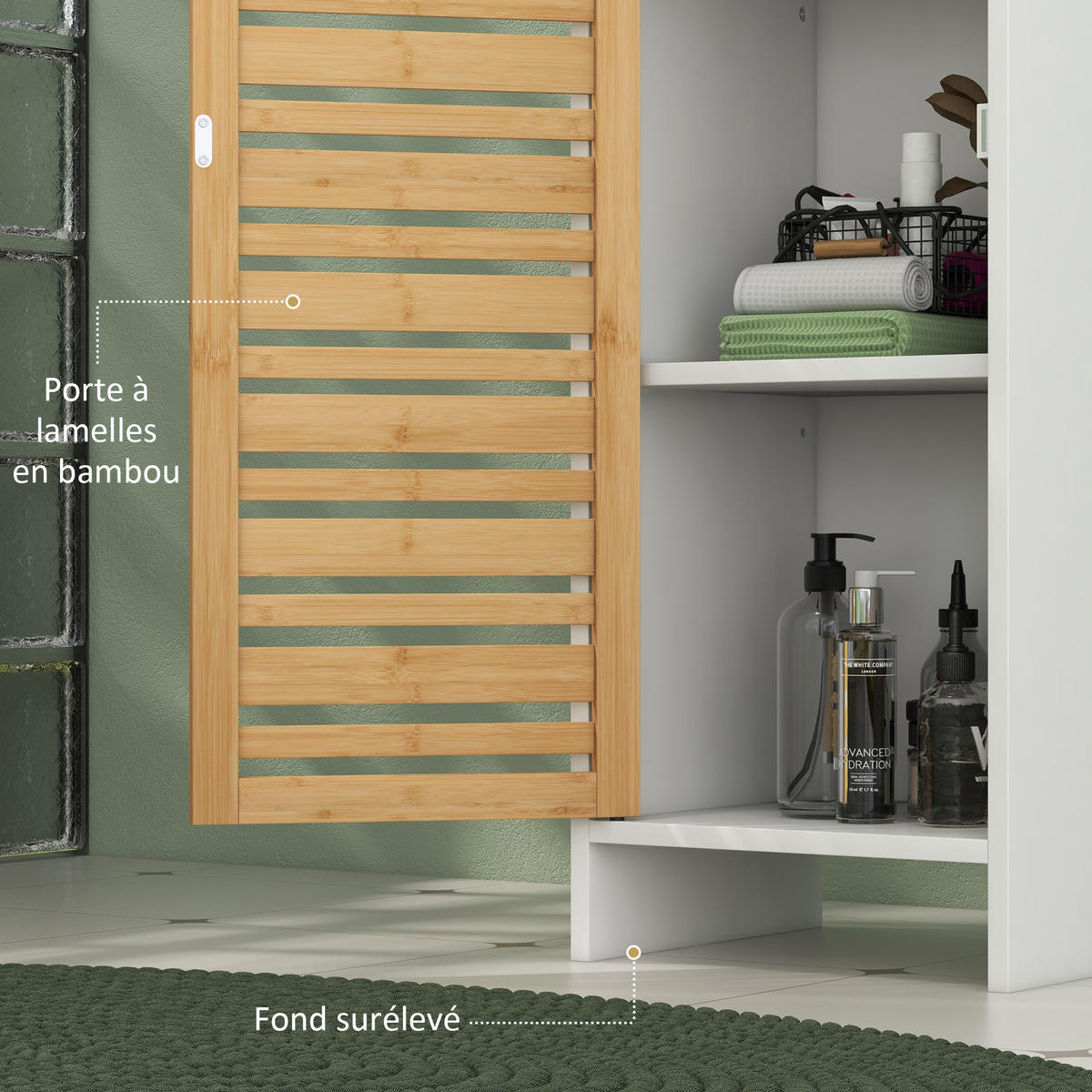 HOCHSCHRANK DE-12420 35/30/170 cm Bambus / Grau - Weiß, Holzwerkstoff (30/170/35cm) - ComfortXL