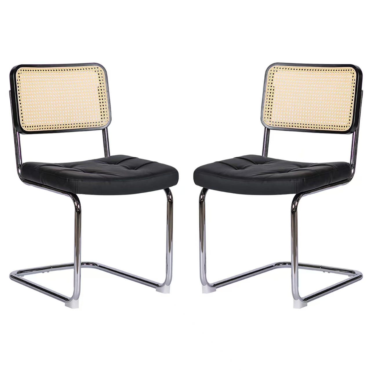 SCHWINGSTUHL DE-36904 2er-Set mit Kunstlederbezug und Rattan-Rückenlehne Schwarz - Schwarz, Metall (46.4/84.6/53cm) - ComfortXL