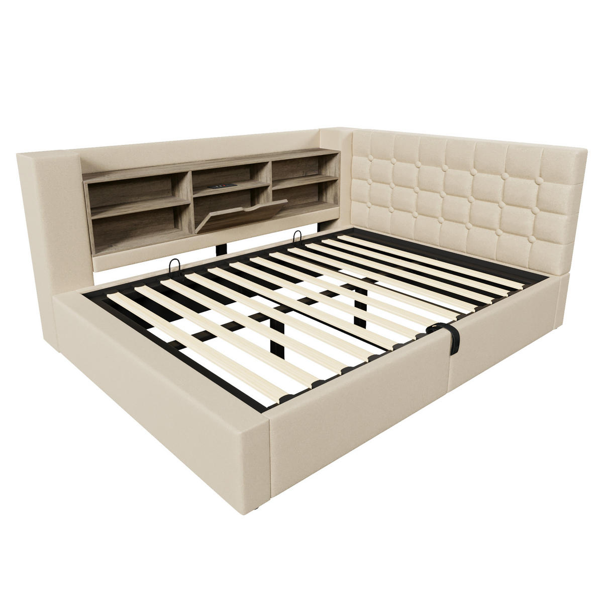 POLSTERBETT mit Stauraum und LED 140x200 cm Beige - Beige, Metall (140/200cm) - Meubliv