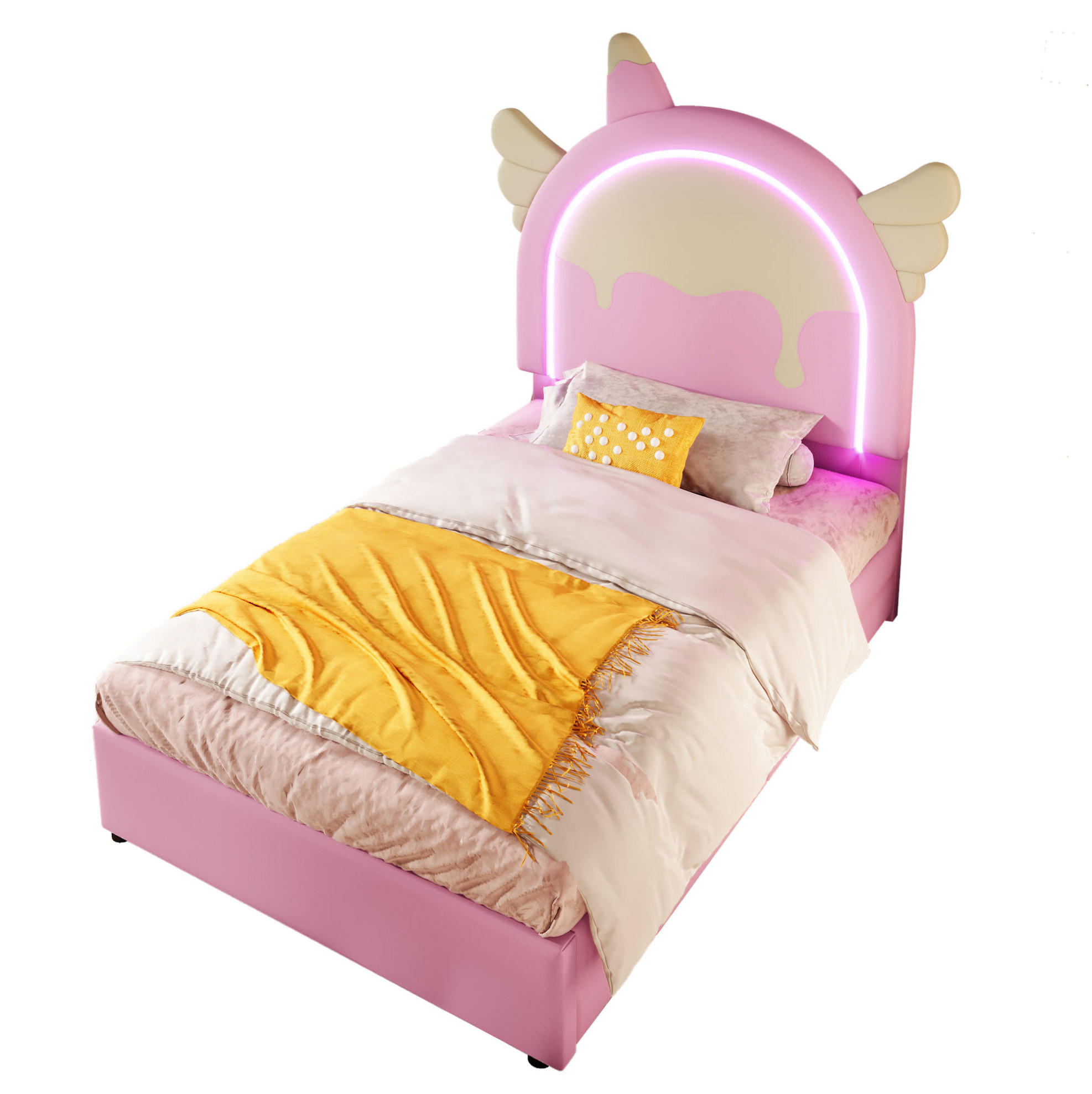 POLSTERBETT 90/200 cm Rosa aus PU mit Leuchtleiste - Rosa, Kunststoff (90/200cm) - OKMYHOME