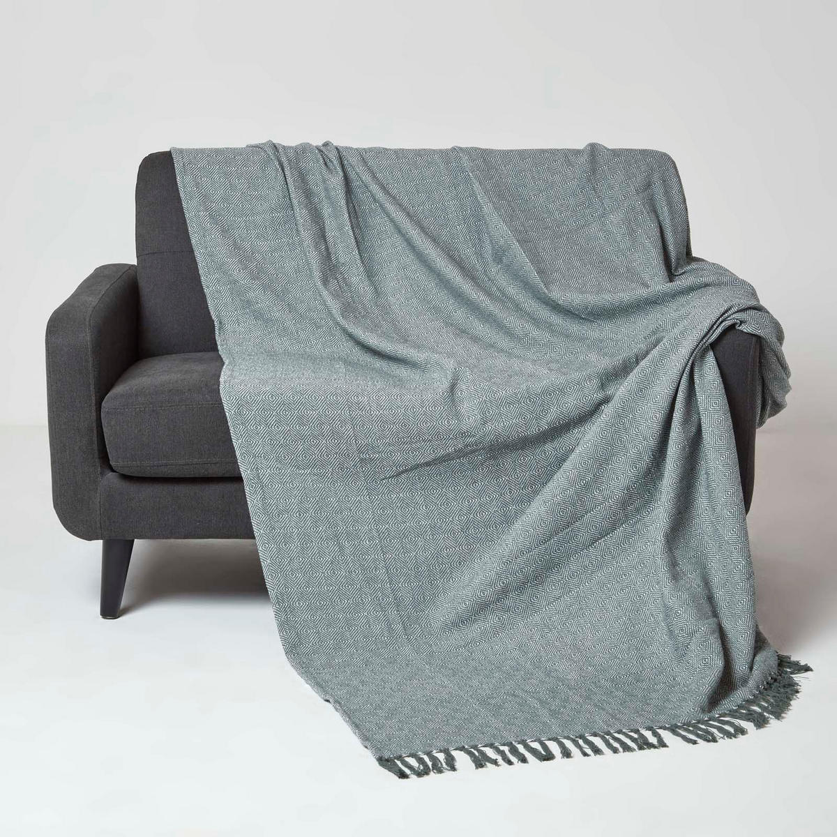 WOHNDECKE Malda 150/200 cm, Baumwolle mit Rautenmuster - Grün, Textil (150/200cm) - Homescapes