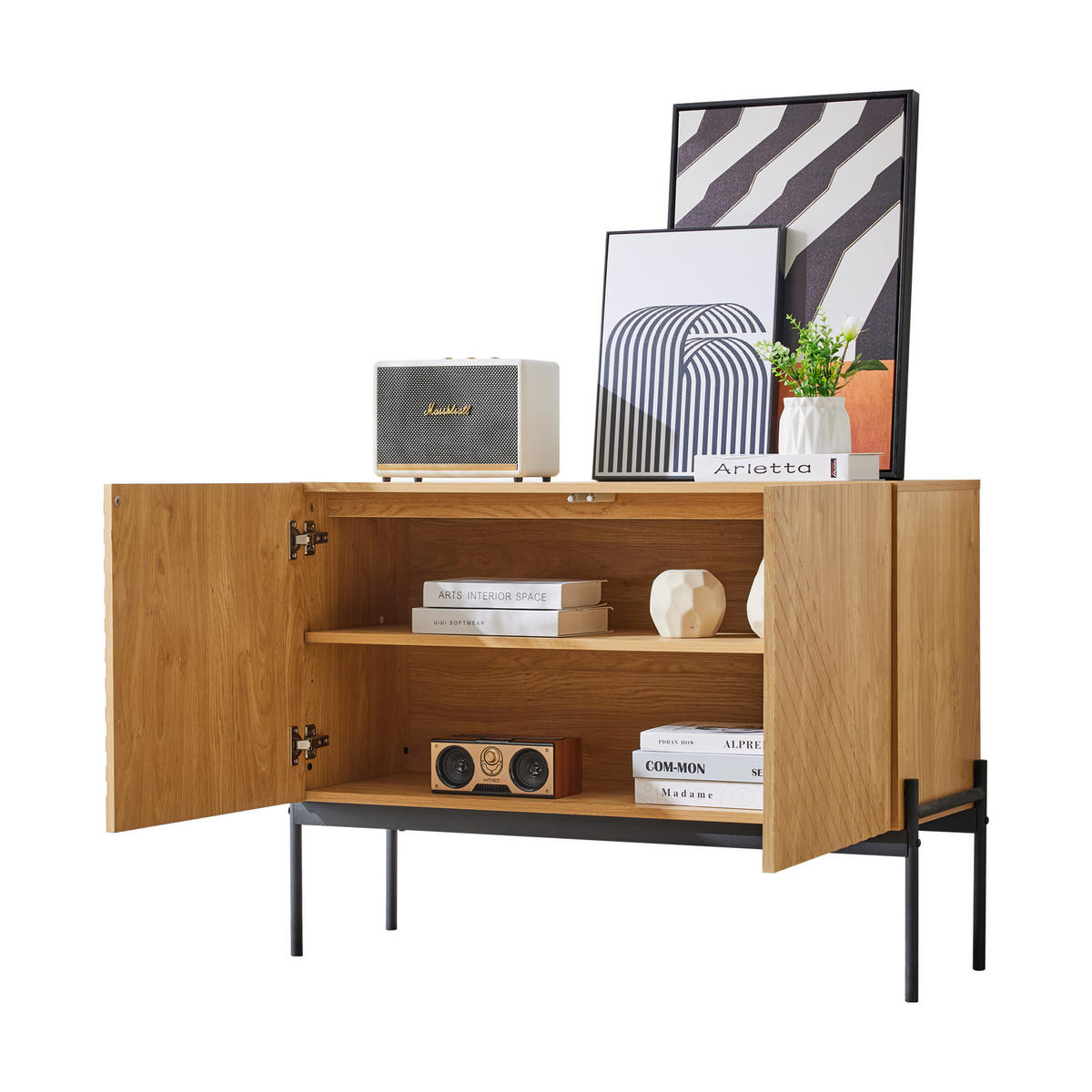 SIDEBOARD mit Metallrahmen und verstellbaren Einlegeböden, 100/40/75 cm, Natur - Naturfarben, Holzwerkstoff (100/75/40cm) - Redom