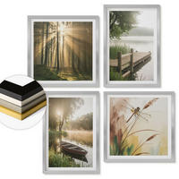 WANDBILDER 4er Set - 50x50 cm & 40x60 cm Silberner Rahmen - See, Wald, Boot, Morgennebel - Silberfarben, Kunststoff (50/50cm) - ArtPrintCave