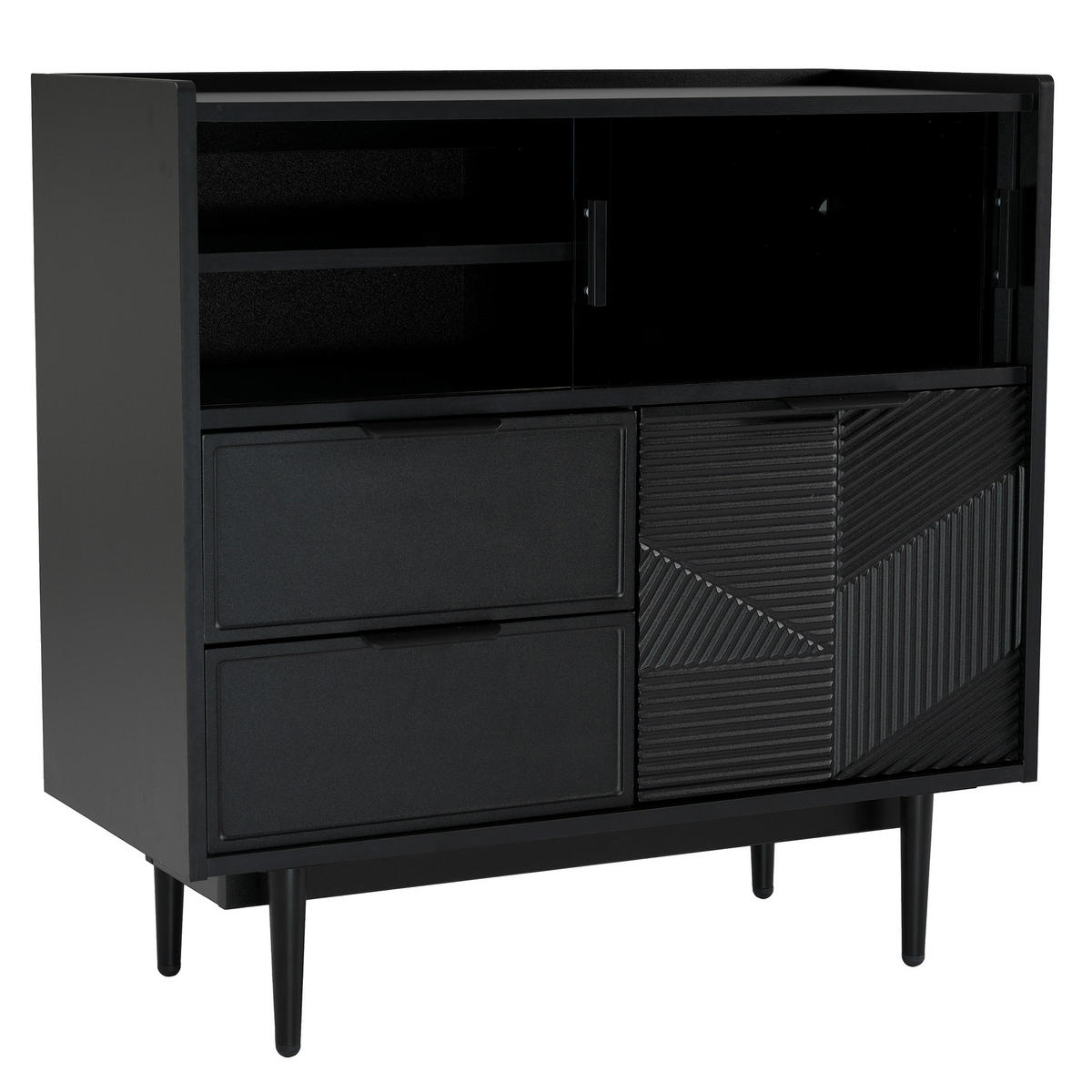 VITRINE 80x35x80 cm Schwarz mit Glasschiebetüren & LED-Lichtleiste - Schwarz, Holzwerkstoff (80/80/35cm) - Modfu