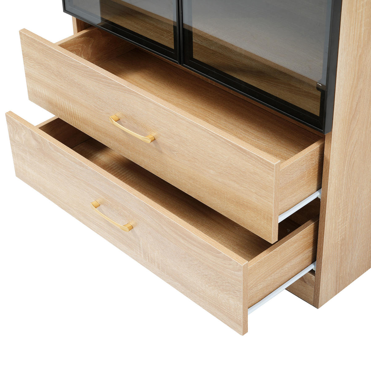 HOCHSCHRANK Braun mit 2 Türen 2 Schubladen und Lichtleiste 75/34,5/170 cm - Braun, Holzwerkstoff (75/170/34.5cm) - PANGIVO