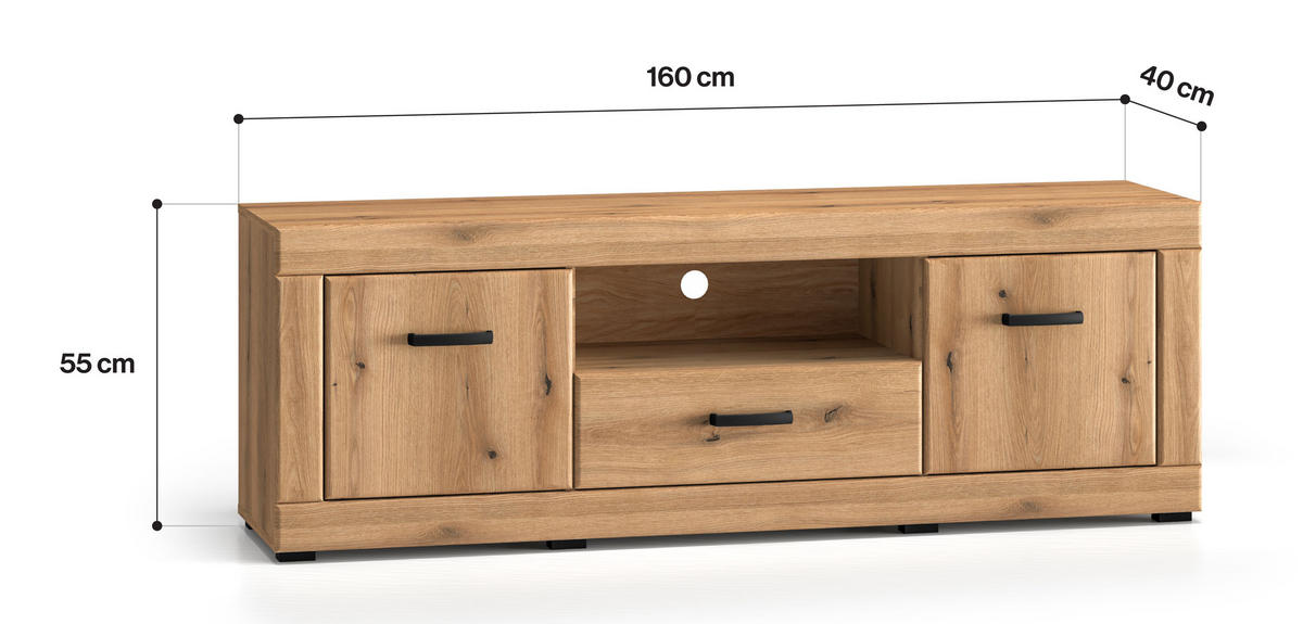 LOWBOARD Dora Evoke Eiche 160 / 40 / 55 cm - Eichefarben/Braun, Holz/Holzwerkstoff (160/55/40cm) - Feldmann-Wohnen