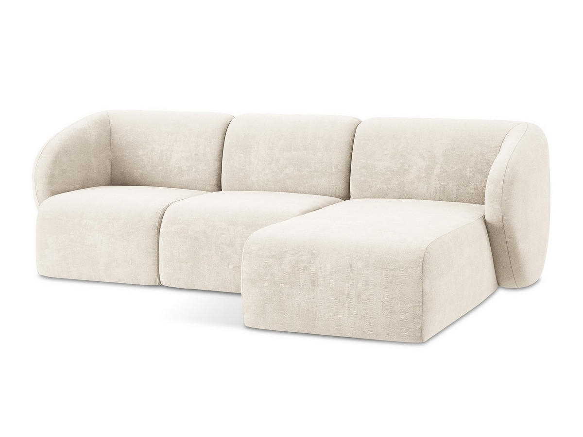 ECKSOFA Rechts Chenille Stoff Beige - Creme/Schwarz, Holzwerkstoff/Kunststoff (248/166cm) - Makamii