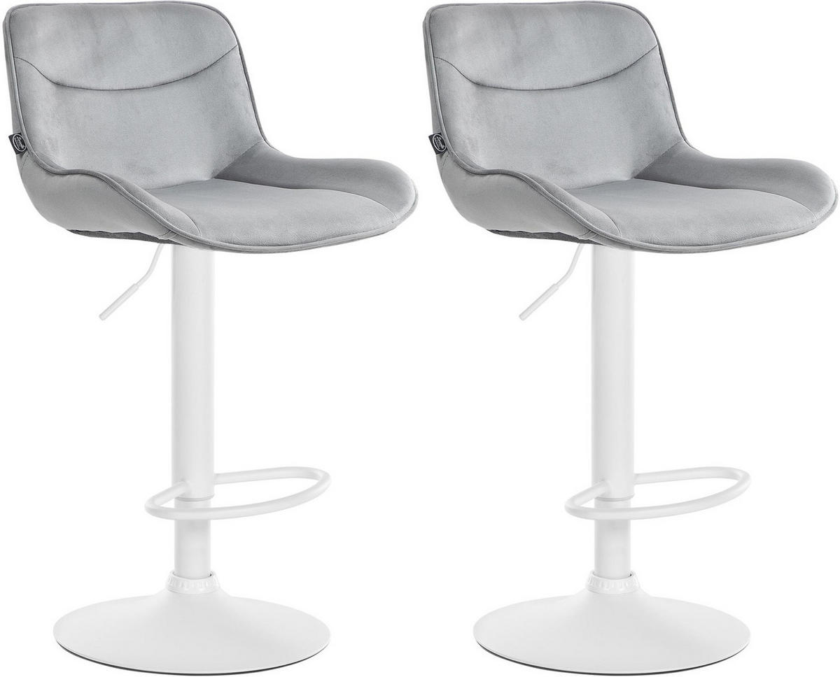 BARHOCKER 2er Set Samt grau - Weiß/Grau, Textil/Metall (49/85/51cm) - CLP