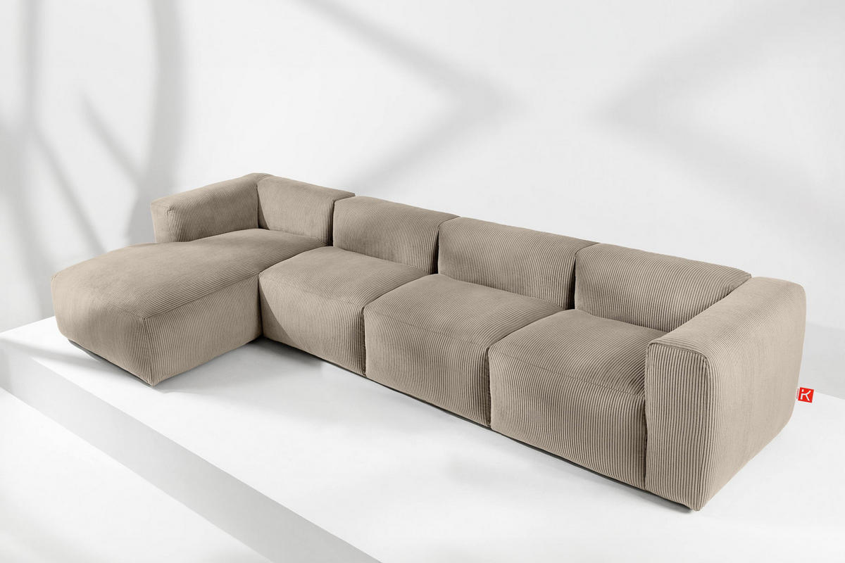 ECKMODULSOFA-LINKS BUFFO 6-Sitzer mit extrem weicher Sitzfläche, Kordstoff, beige - Beige, Textil (377/180cm) - KONSIMO®
