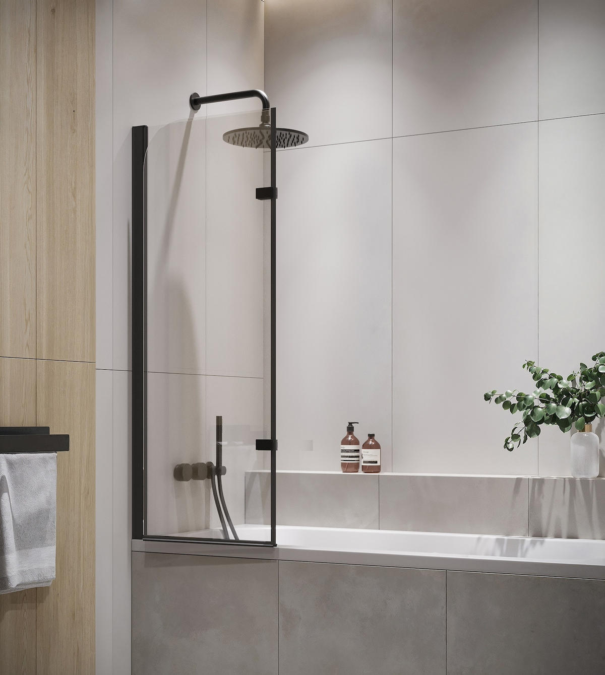 BADEWANNE Austin 2 Teile cm Schwarz - 120 x 140 cm - Schwarz, Glas (120/140cm) - Badplaats