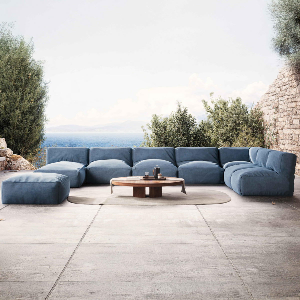 GARTENSOFA 8-tlg., Pazifikblau - Blau, Textil (85/65/160cm) - Oviala