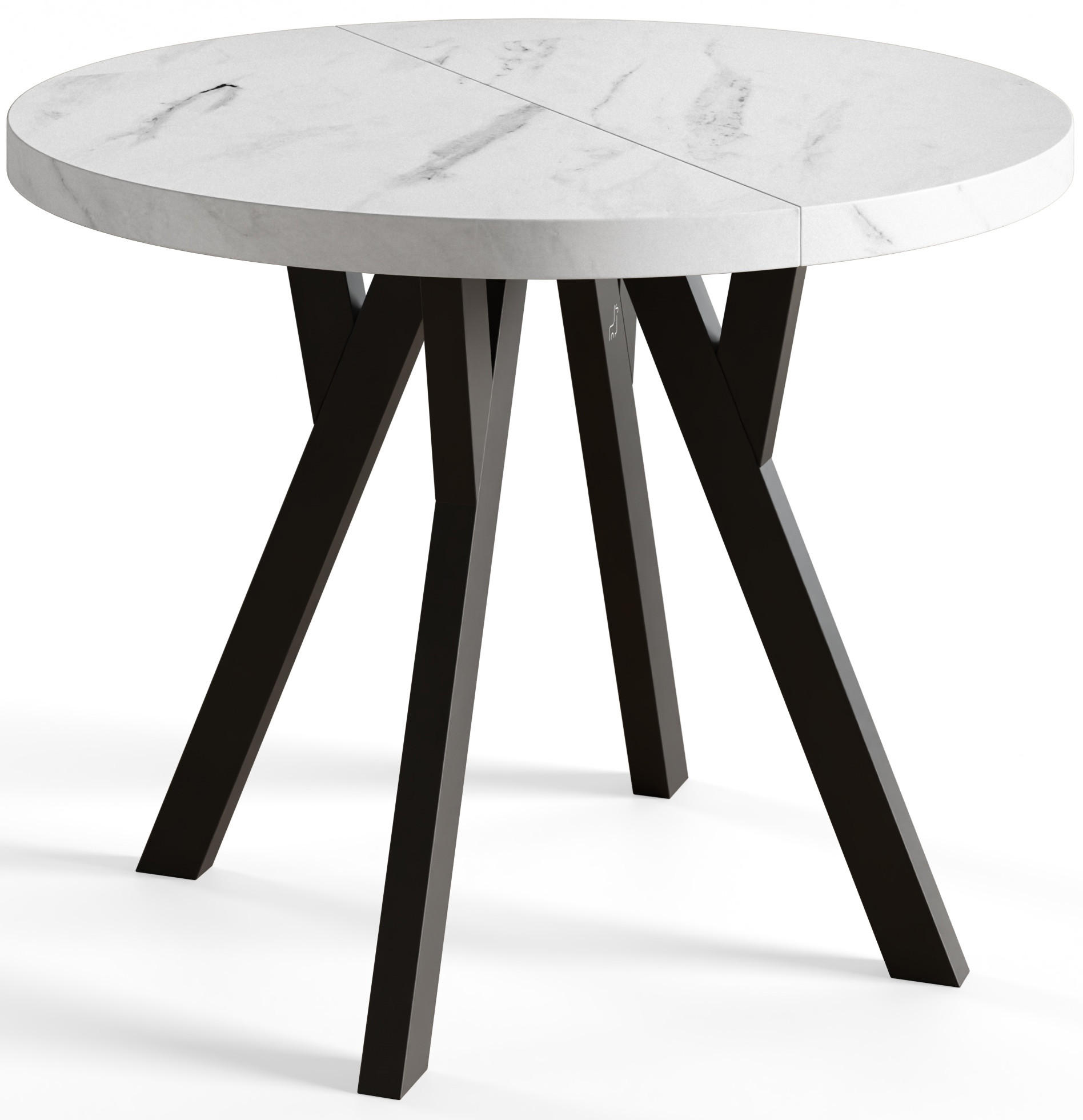 ESSZIMMERTISCH OVO, ausziehbarer Tisch 80 cm bis 130 cm, Farbe: MARMUR, mit Holzbeinen in Farbe Schwarz - Hellgrau/Schwarz, Holzwerkstoff (80/80/77cm) - Alpi-Möbel