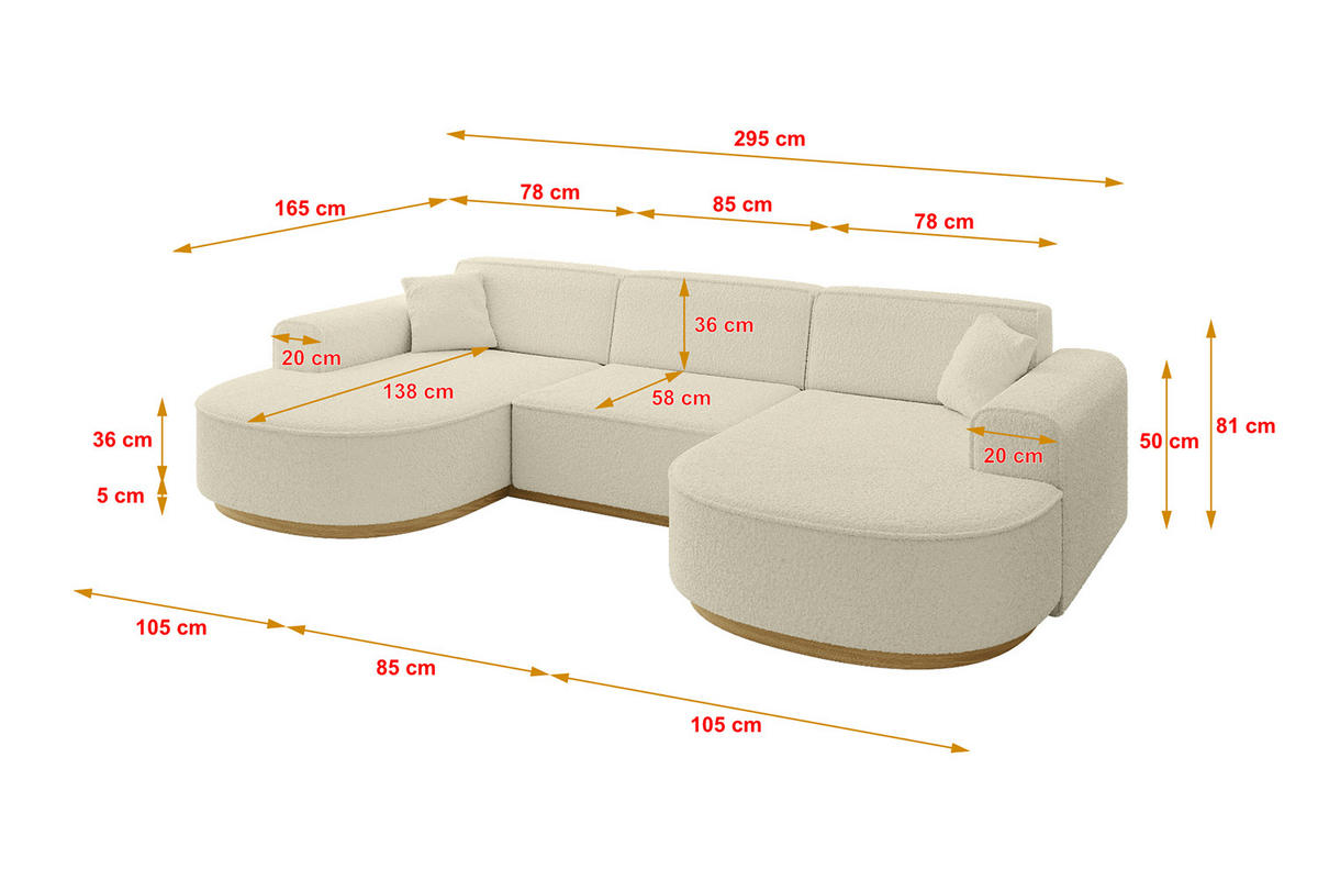 WOHNLANDSCHAFT MARI-U1-v2 - 303x171x83 cm Beige Bouclé - Beige, Holzwerkstoff/Textil (303/83/171cm) - ALTDECOR