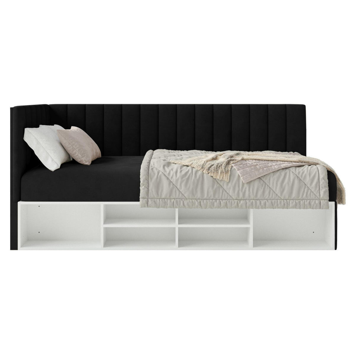 JUGENDBETT Ventrio Schwarz Easy-Clean-Samtbezug 90x200 cm - Schwarz, Kunststoff/Textil (90/200cm) - Selsey