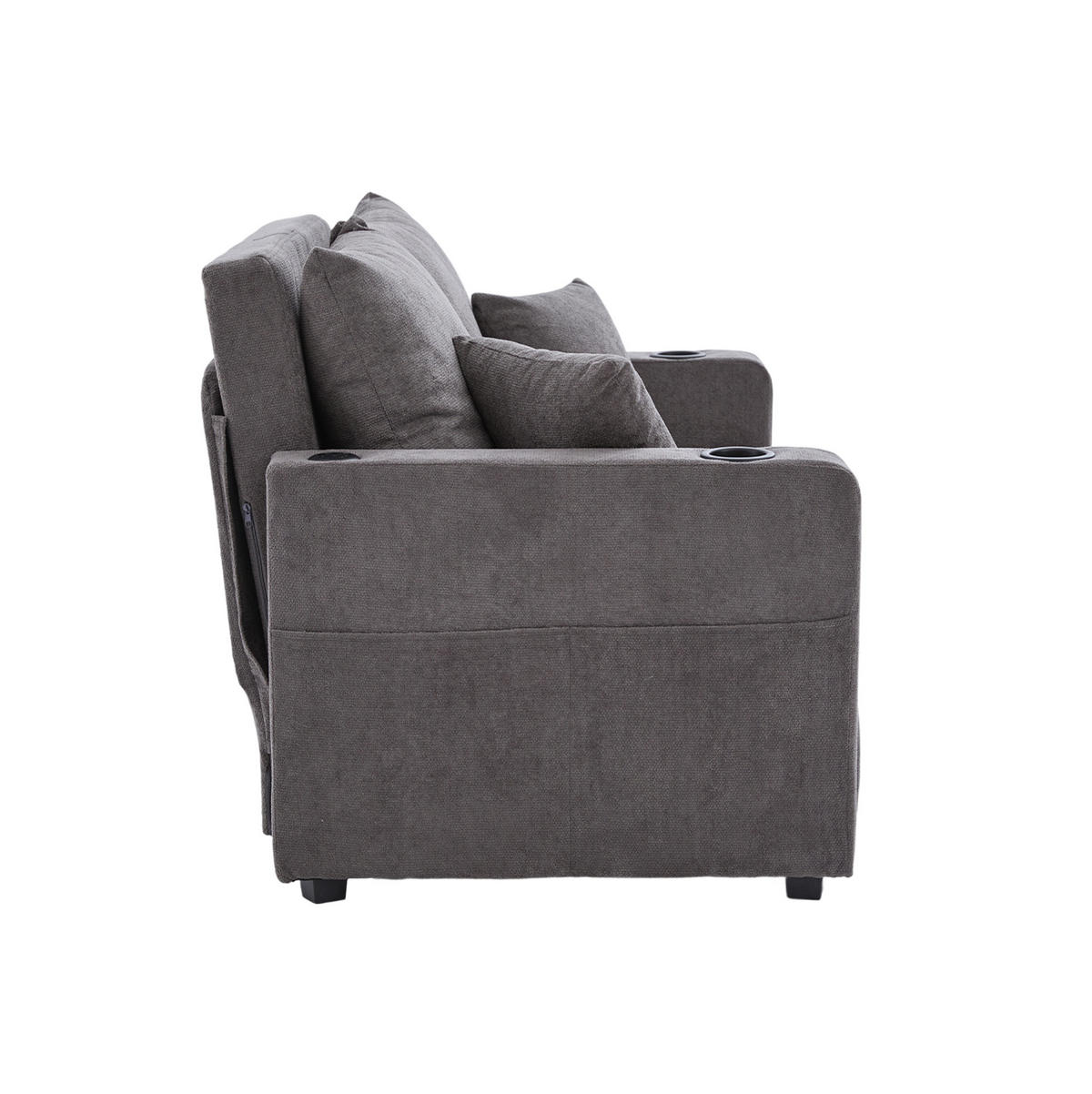 SCHLAFSOFA aus Chenille 139x83x58 cm Grau ausziehbar mit Armlehnentaschen, Kissen und hohem Sitzkomfort - Grau, Textil (73/83/139cm) - Modfu