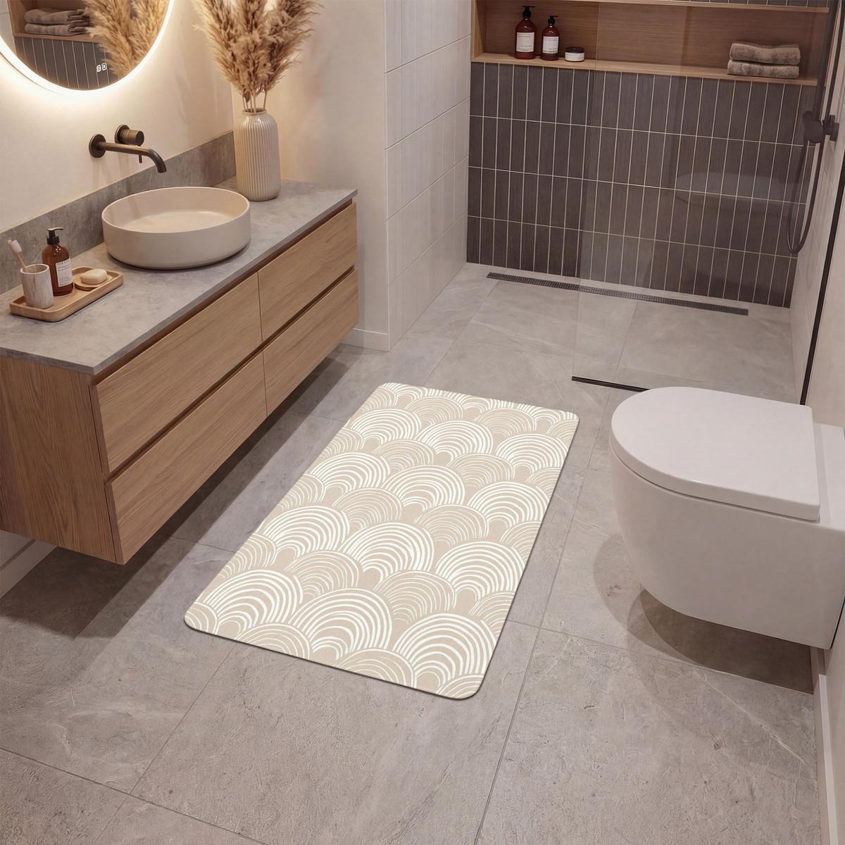 KOUPELNOVÁ PŘEDLOŽKA Vlny - Textura - Béžová 60x90 cm - kašmírová, textil/plast (60/90cm) - OnlyWow