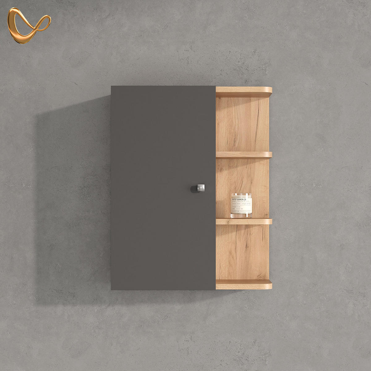 BADSCHRANK Fucino Anthrazit 47.2 x 59.2 cm - Anthrazit/Braun, Holzwerkstoff (47.2/59.2/20.8cm) - Livinity®
