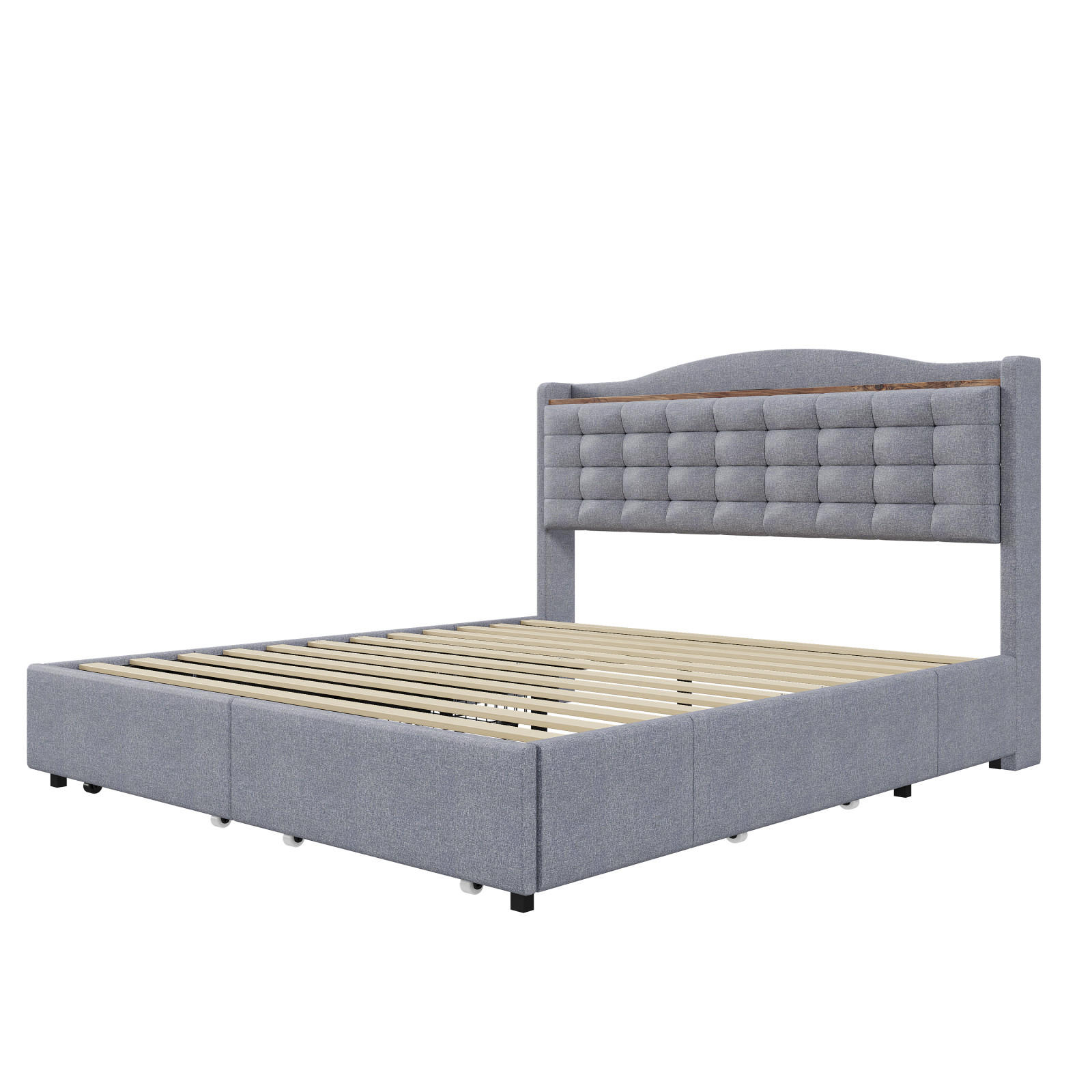 POLSTERBETT 140x200 cm mit USB, 4 Schubladen, Lattenrost, Grau - Grau, Holz (140/200cm)