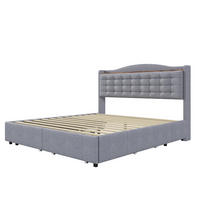 POLSTERBETT 140x200 cm mit USB, 4 Schubladen, Lattenrost, Grau - Grau, Holz (140/200cm)