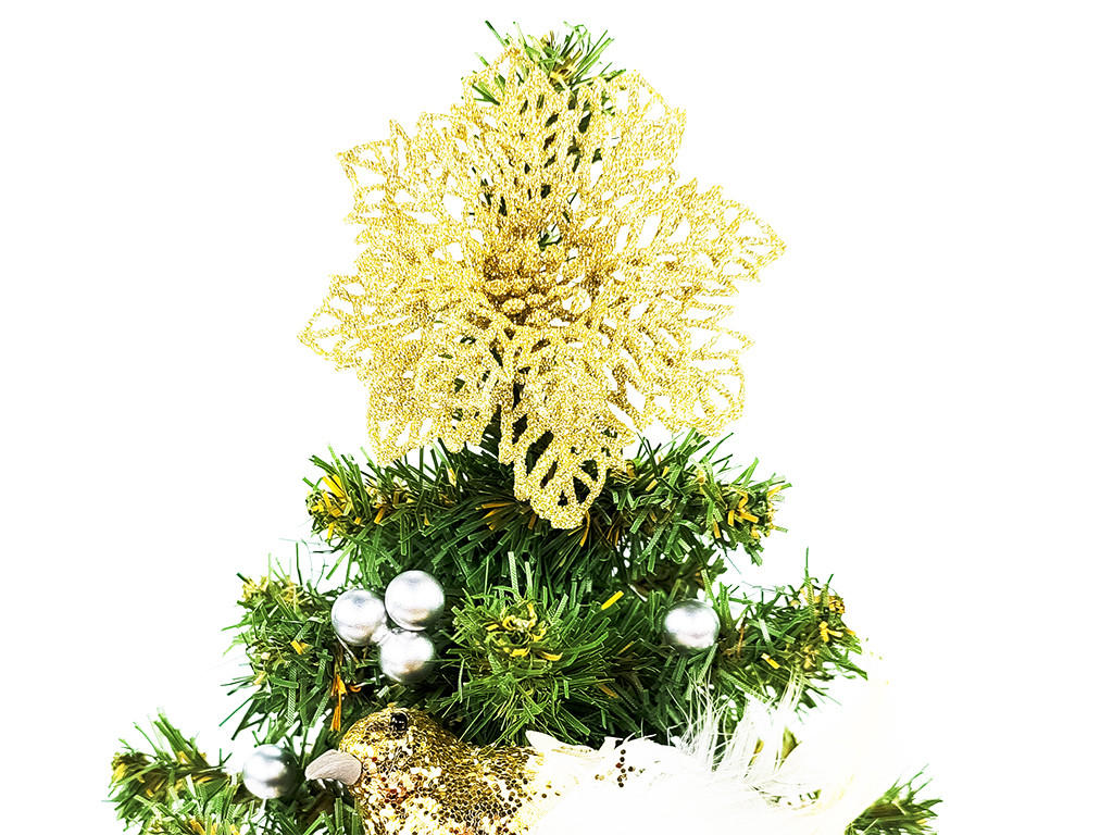WEIHNACHTSBAUM künstlicher 25 cm, TINY 4, mit 14-teiligem Weihnachtsbaumschmuck, inkl. Metallständer und Aufbewahrungsbox - Champagner/Silberfarben, Kunststoff/Stein (18/25cm) - LAALU