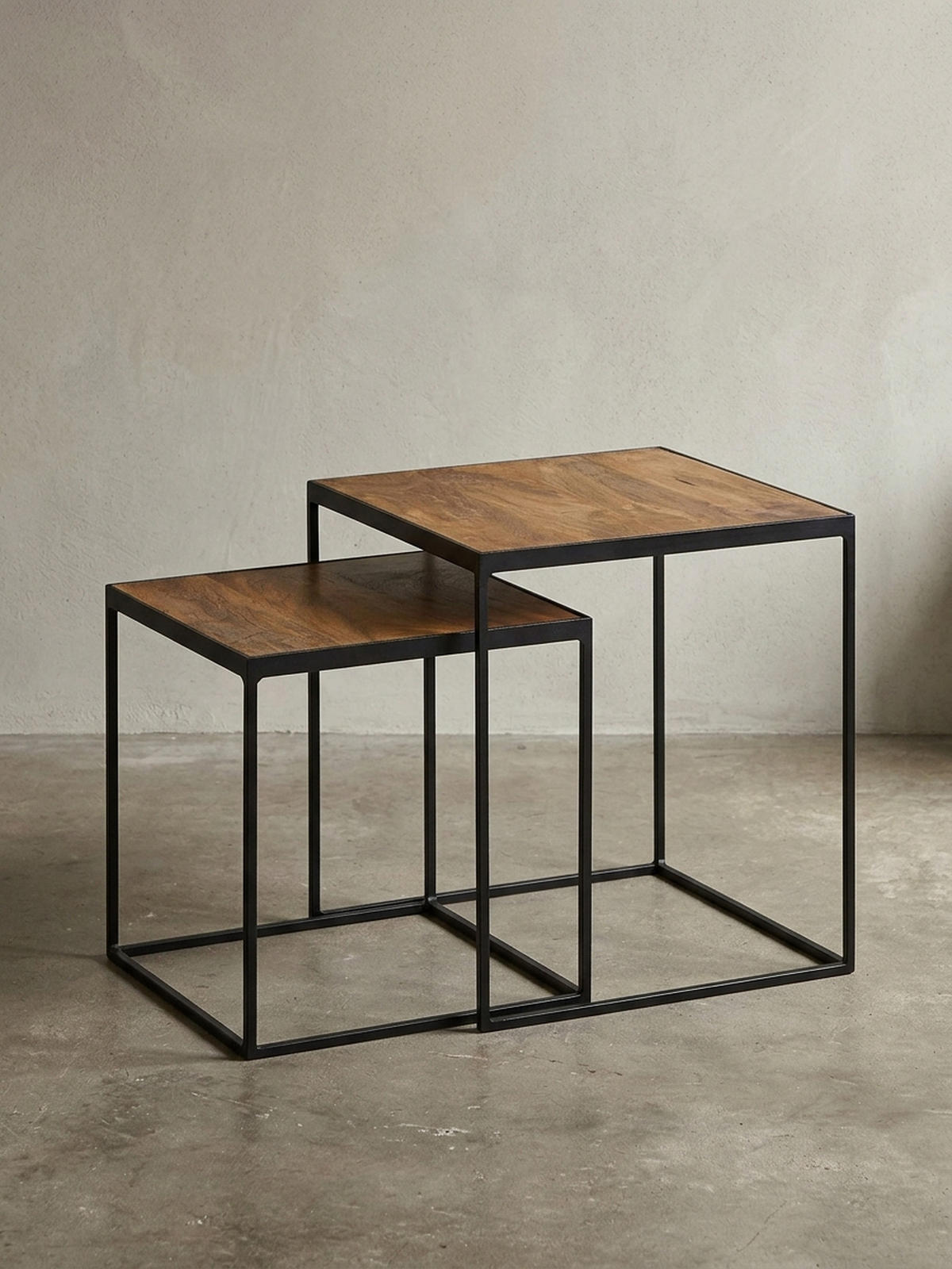 BEISTELLTISCH Set – 2-teilig Mango Massivholz Metall Braun Schwarz Industrial - Schwarz/Braun, Holz/Metall (40/40/44cm) - KADIMA DESIGN