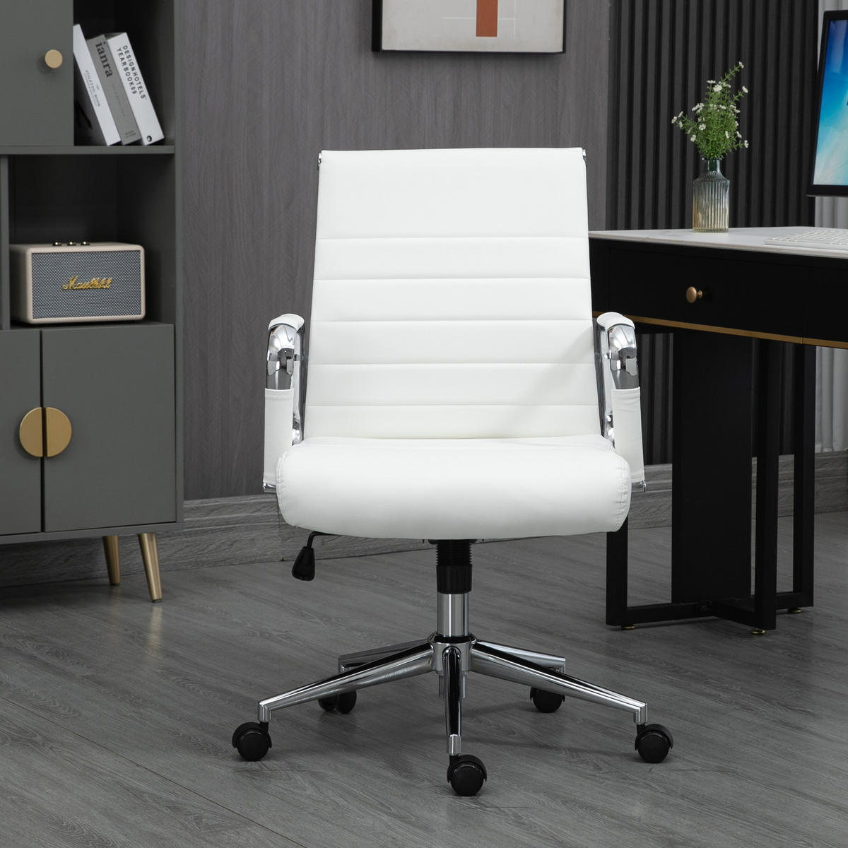 SCHREIBTISCHSTUHL OFFICE COMFORT LB Kunstleder Weiß - Silberfarben/Weiß, Textil/Metall (56/103/64cm) - SVITA