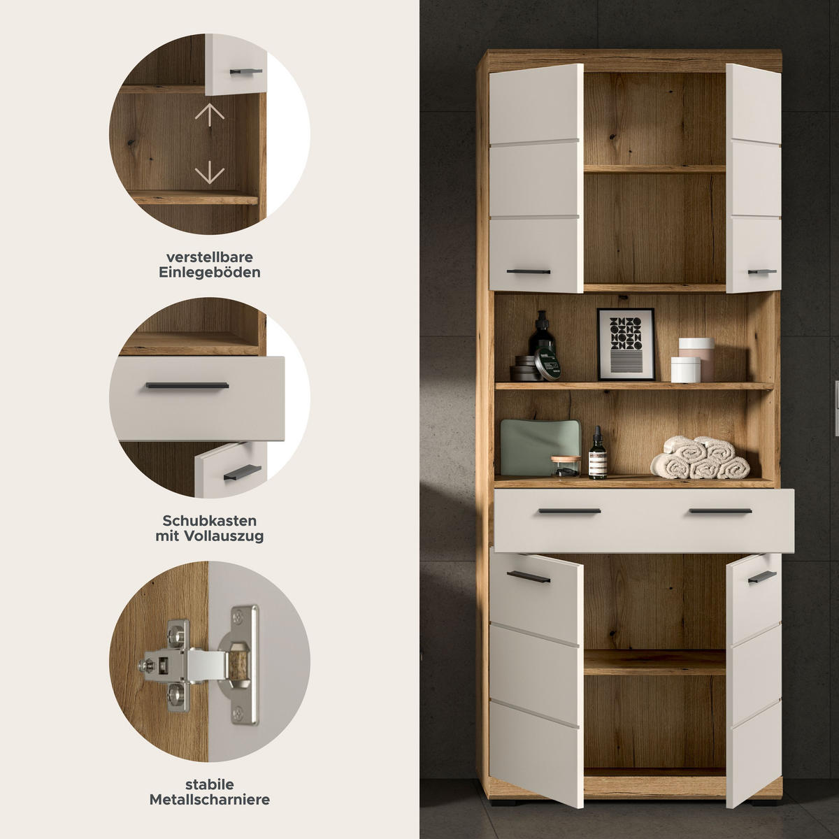 HOCHSCHRANK SCOUT (B/H/T: ca. 74/191/31 cm) in Evoak Oak Nachbildung/- - Eichefarben, Holz (74/191/31cm)