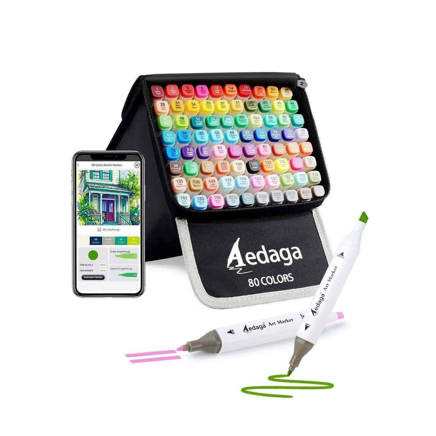 ALKOHOL Marker Set 80 Farben mit App und Ständer-Etui - Multicolor, Kunststoff (1/1/15.4cm)