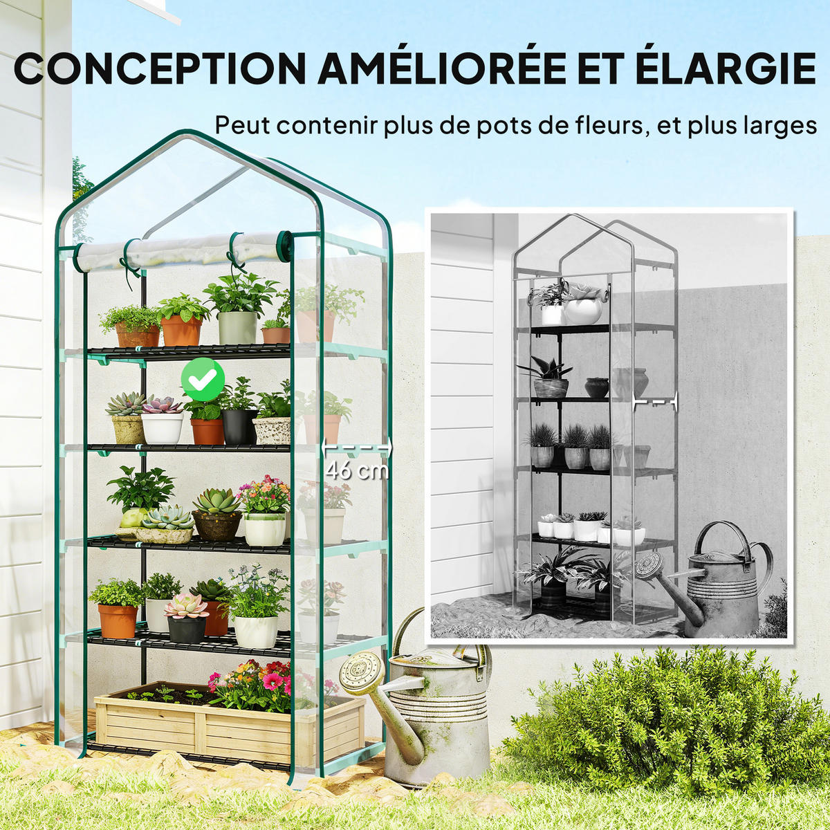 GEWÄCHSHAUS DE-12065 5 Etagen mit Rolltür Transparent - Transparent, Kunststoff (49/193/90cm) - ComfortXL