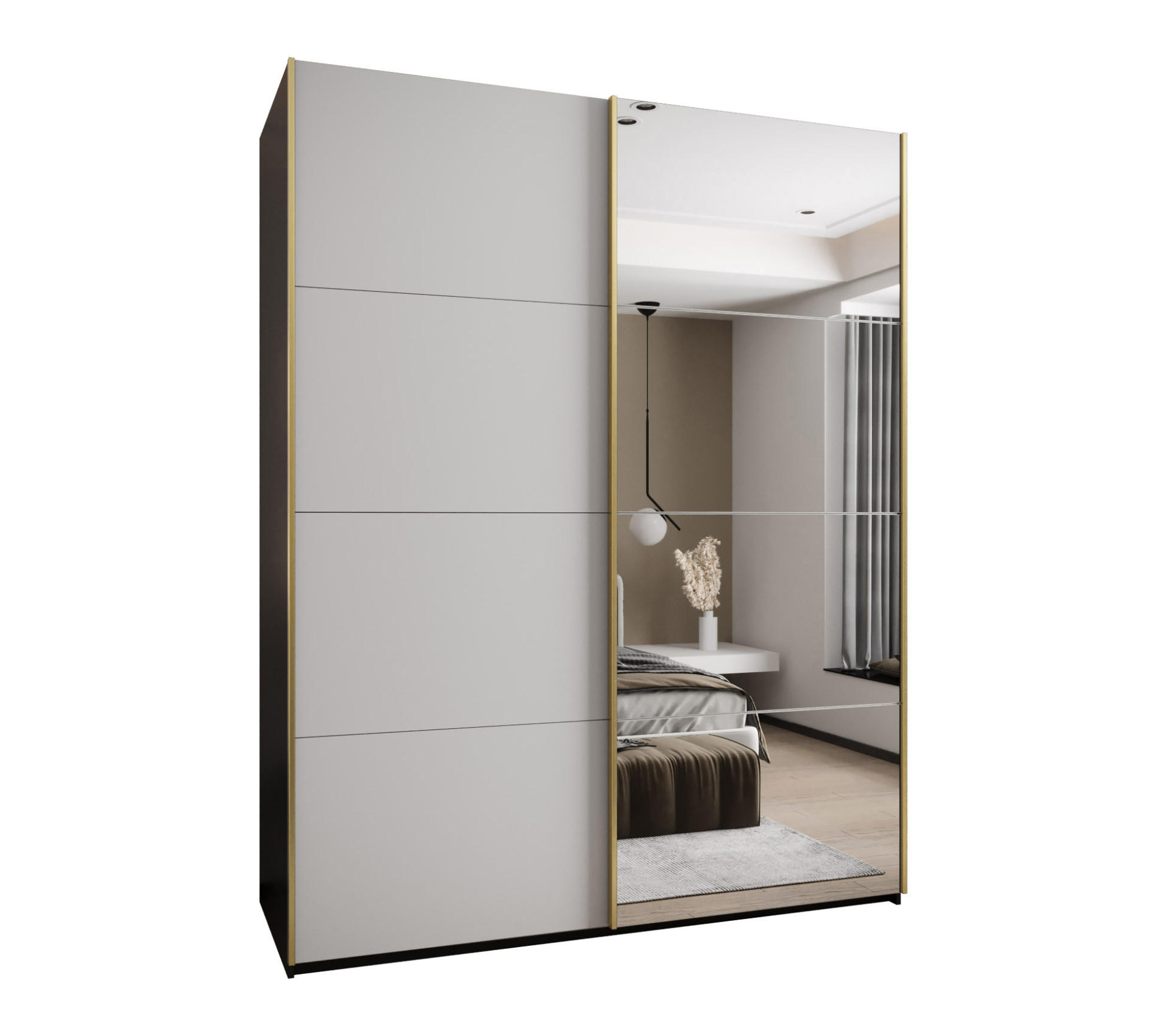 Abiks Möbel Schwebetürenschrank Schwarz, Weiß, Gold 200x245x64 cm