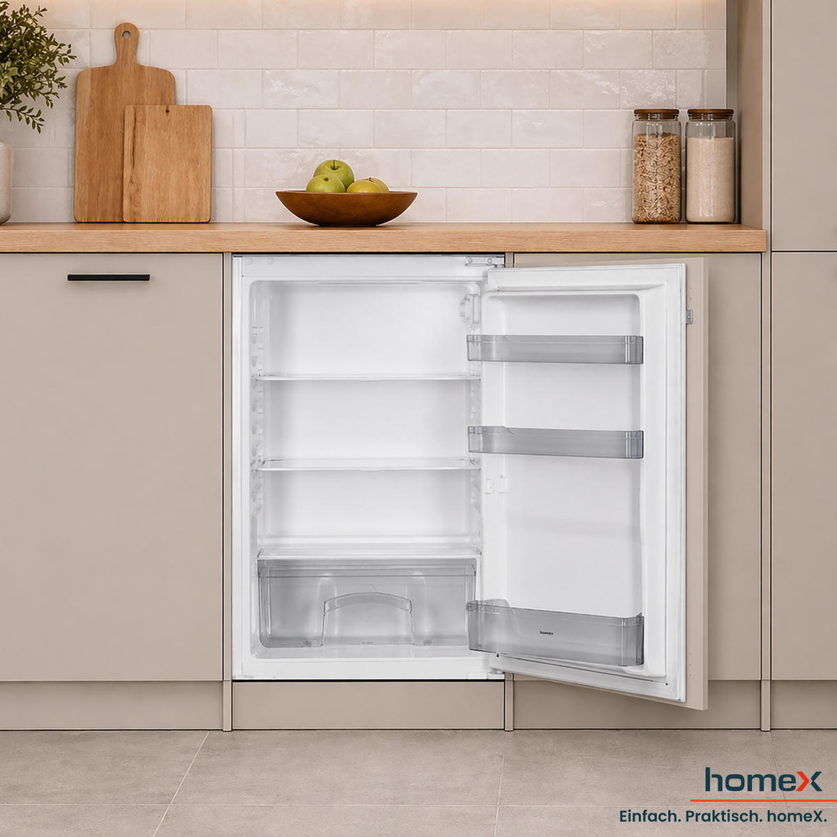 KÜHLSCHRANK Einbau, ohne Gefrierfach, 88cm Nische, 129 Liter, Schlepptürtechnik, CB1291E - Weiß, Glas/Kunststoff (54/89/54cm) - homeX
