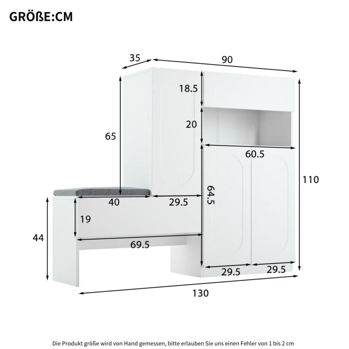 SCHUHSCHRANK mit Sitzbank 130 x 35 x 110 cm Weiß 2-in-1 - Weiß, Holzwerkstoff (35/110/130cm) - Beauniv