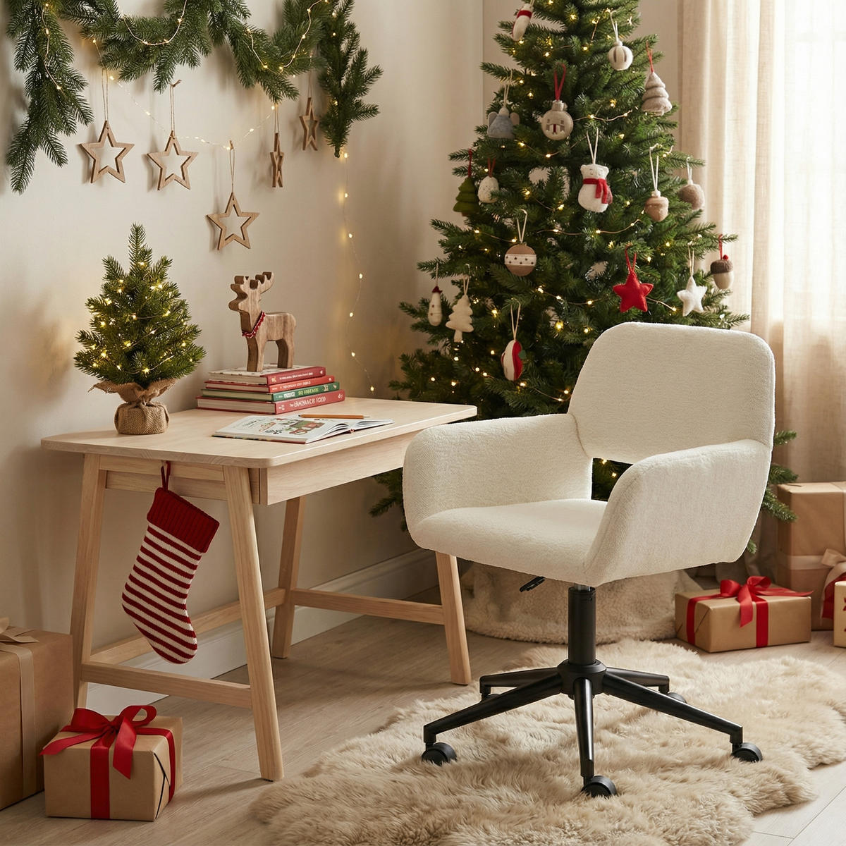 KINDERDREHSTUHL Stoffbezug höhenverstellbar & 360° drehbar - Creme/Schwarz, Holzwerkstoff/Textil (56.5/84.5/57.5cm) - Urban Meuble