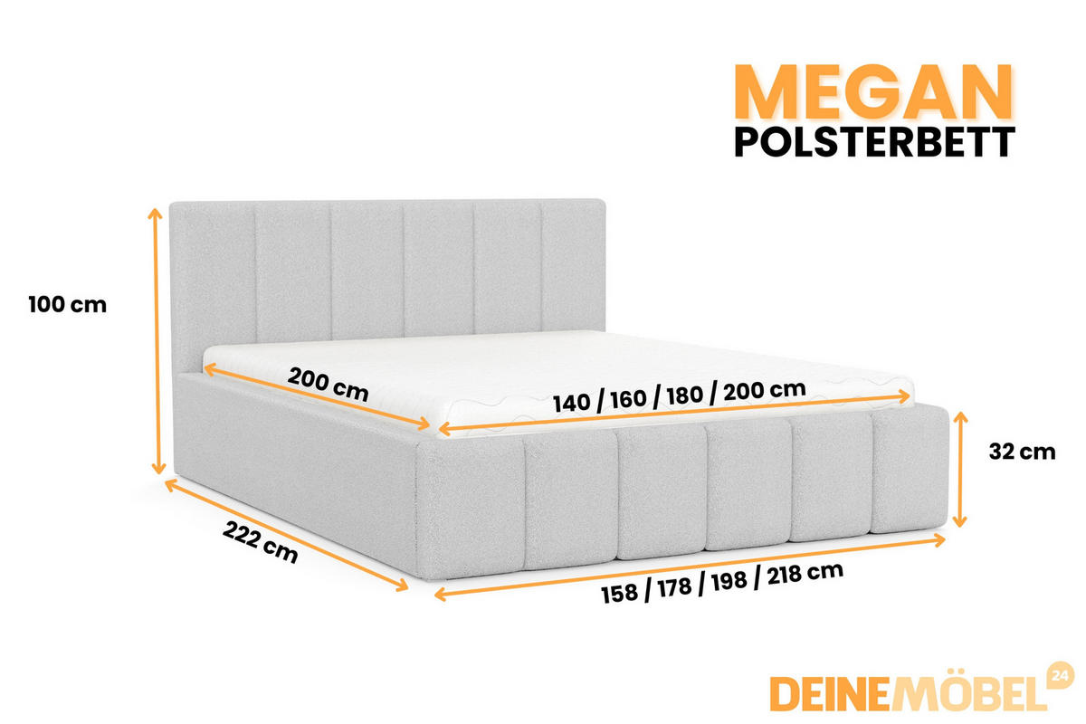 POLSTERBETT MEGAN 180/200 in Boucle Hellgrau - Hellgrau, Holz/Holzwerkstoff (180/200cm) - Deine Möbel 24