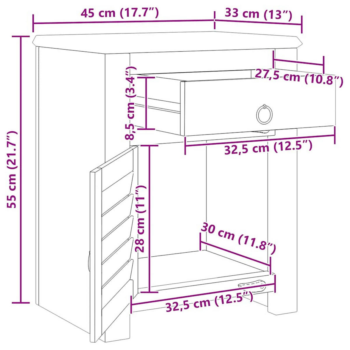 BEISTELLTISCH Mit 1 Schublade & 1 Tür Altholz - Braun, Holz/Holzwerkstoff (33/55/45cm) - vidaXL
