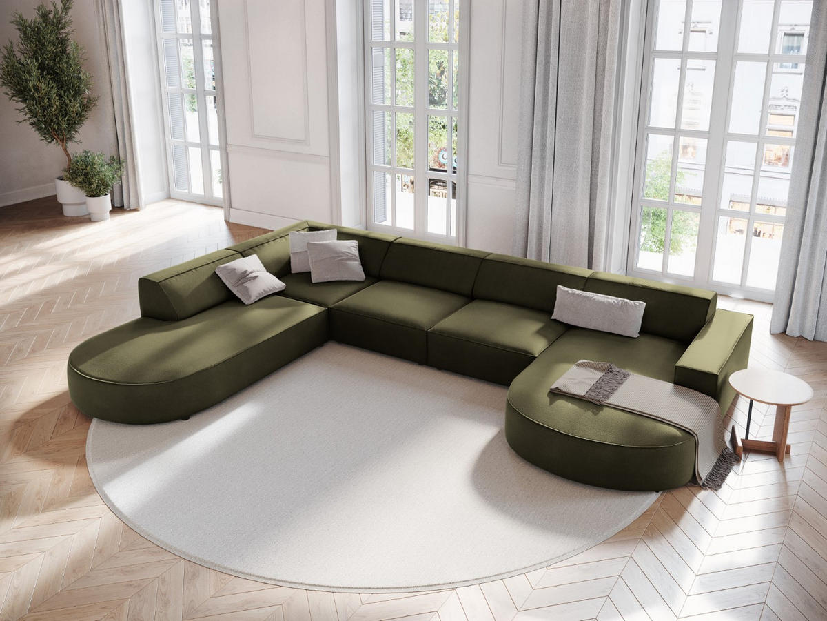 PANORAMASOFA links Jodie aus Samt grün 7 Sitzplätze - Grün, Textil (262/70/364cm) - Micadoni