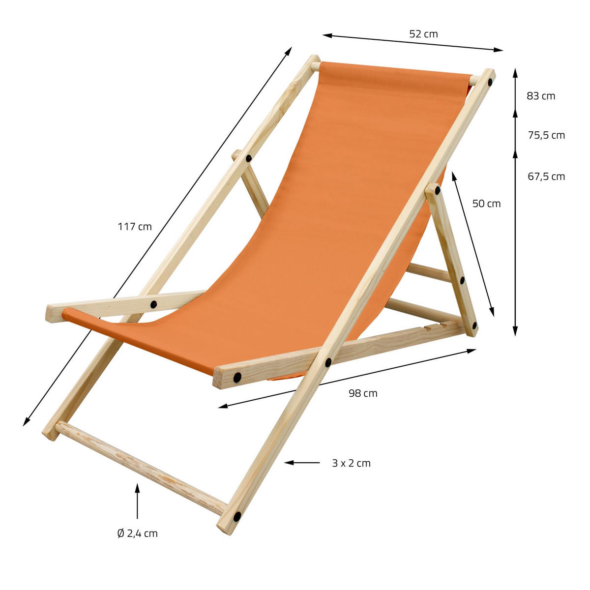 STRANDLIEGE 2er Set - Orange, Holz (52/83/117cm) - ECD-Germany