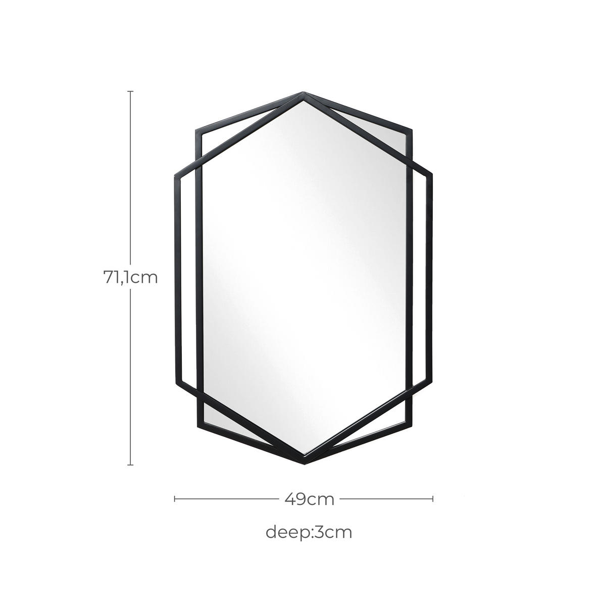 HEXAGON Wandspiegel Schwarz 71x50cm - Schwarz, Glas (3/71/48.5cm) - Hometopia