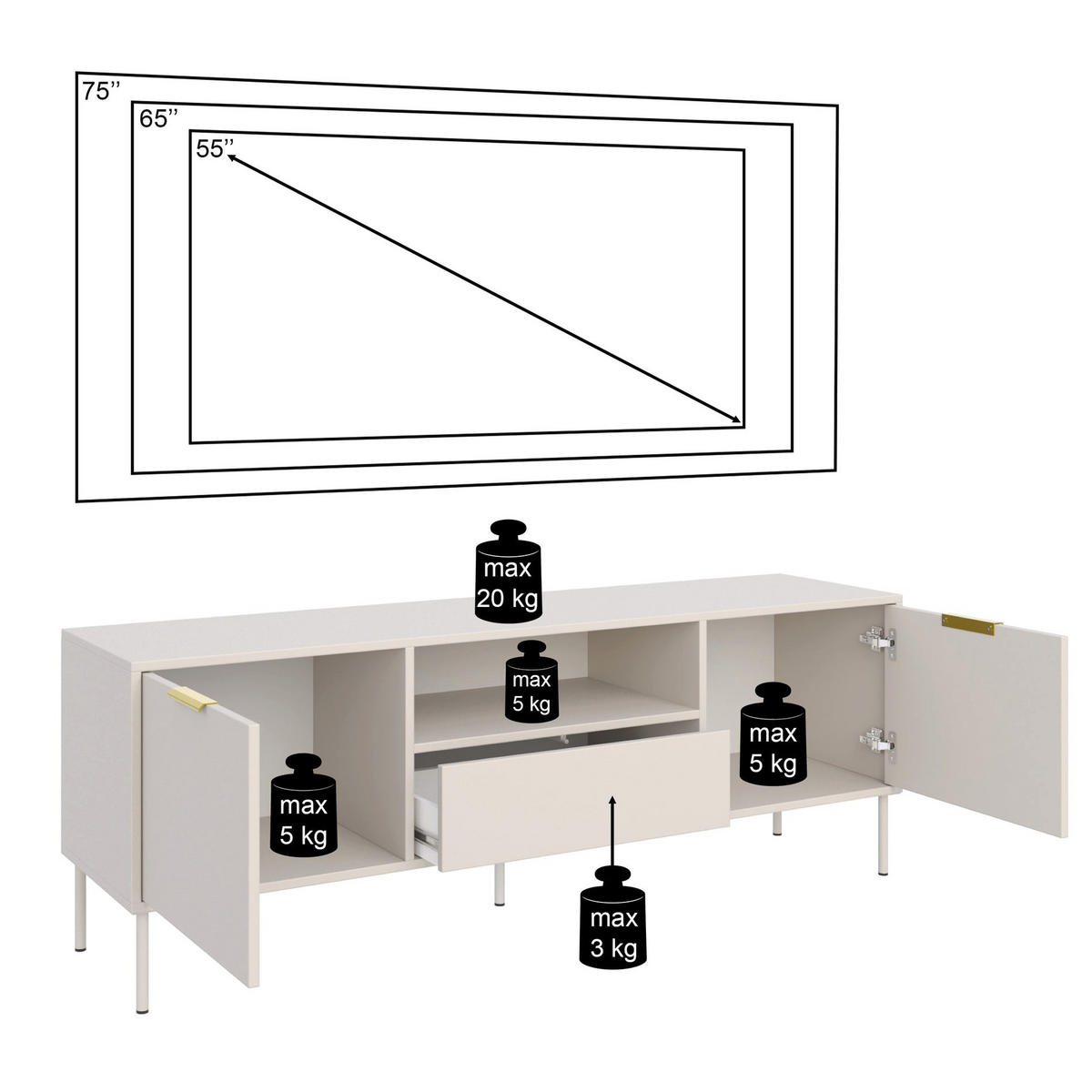 TV-LOWBOARD Vena 2-türig mit Schublade & Fach, Schwarz, 160 cm - Goldfarben/Schwarz, Holzwerkstoff/Kunststoff (160/57/40cm) - Selsey