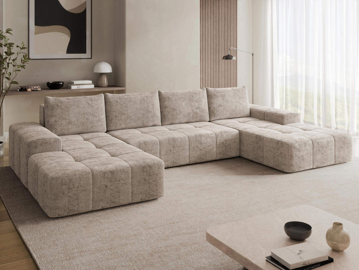 CANAPEA ÎN FORMĂ DE U Tonseo U - cappuccino/negru, material plastic/material textil (344/78/173cm) - MIRJAN24