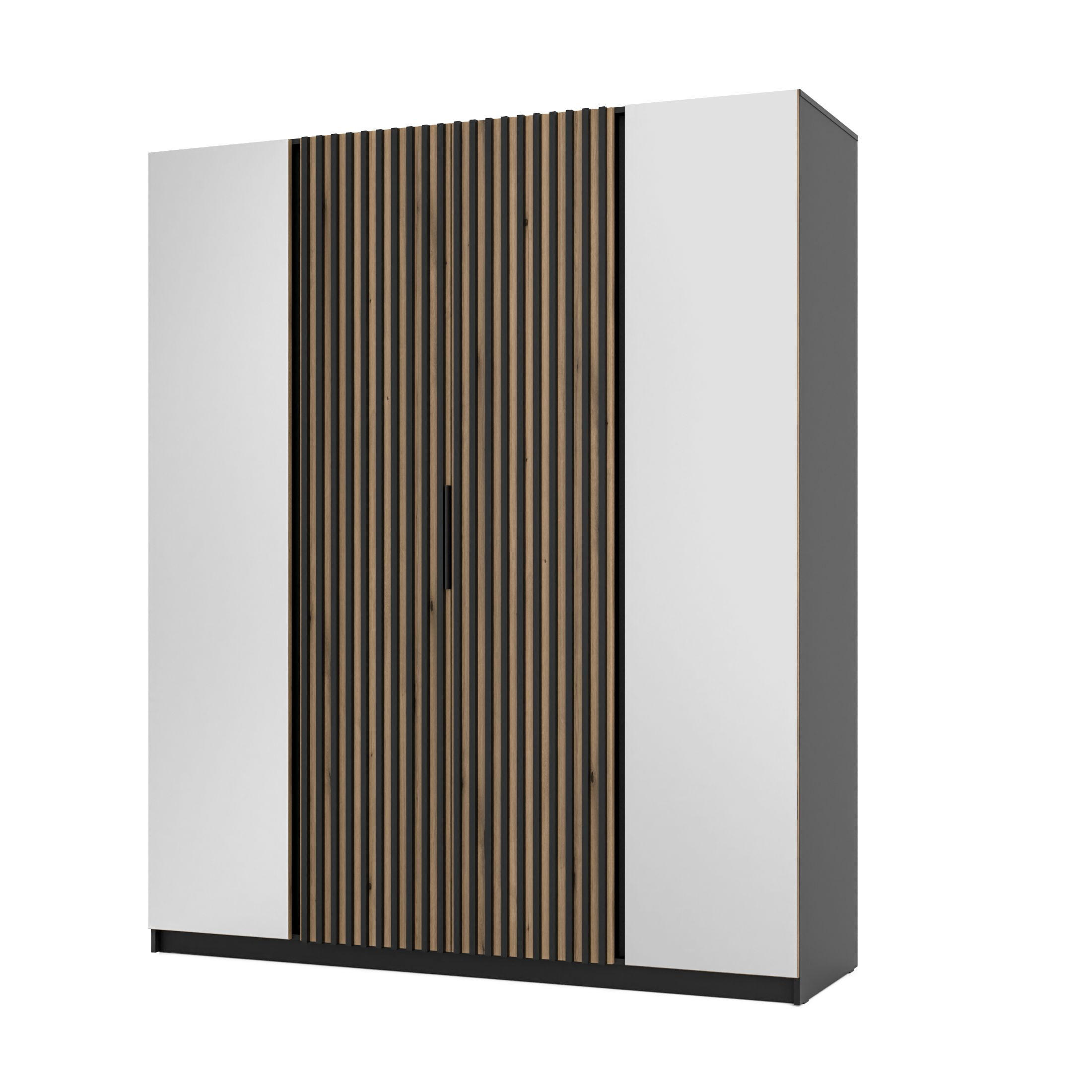 DREHTÜRENSCHRANK CAGLIARI 200/239/61,9cm 4-türig mit Spiegel Schwarz - Goldfarben/Schwarz, Holzwerkstoff (200/239/61.9cm) - MASSENO